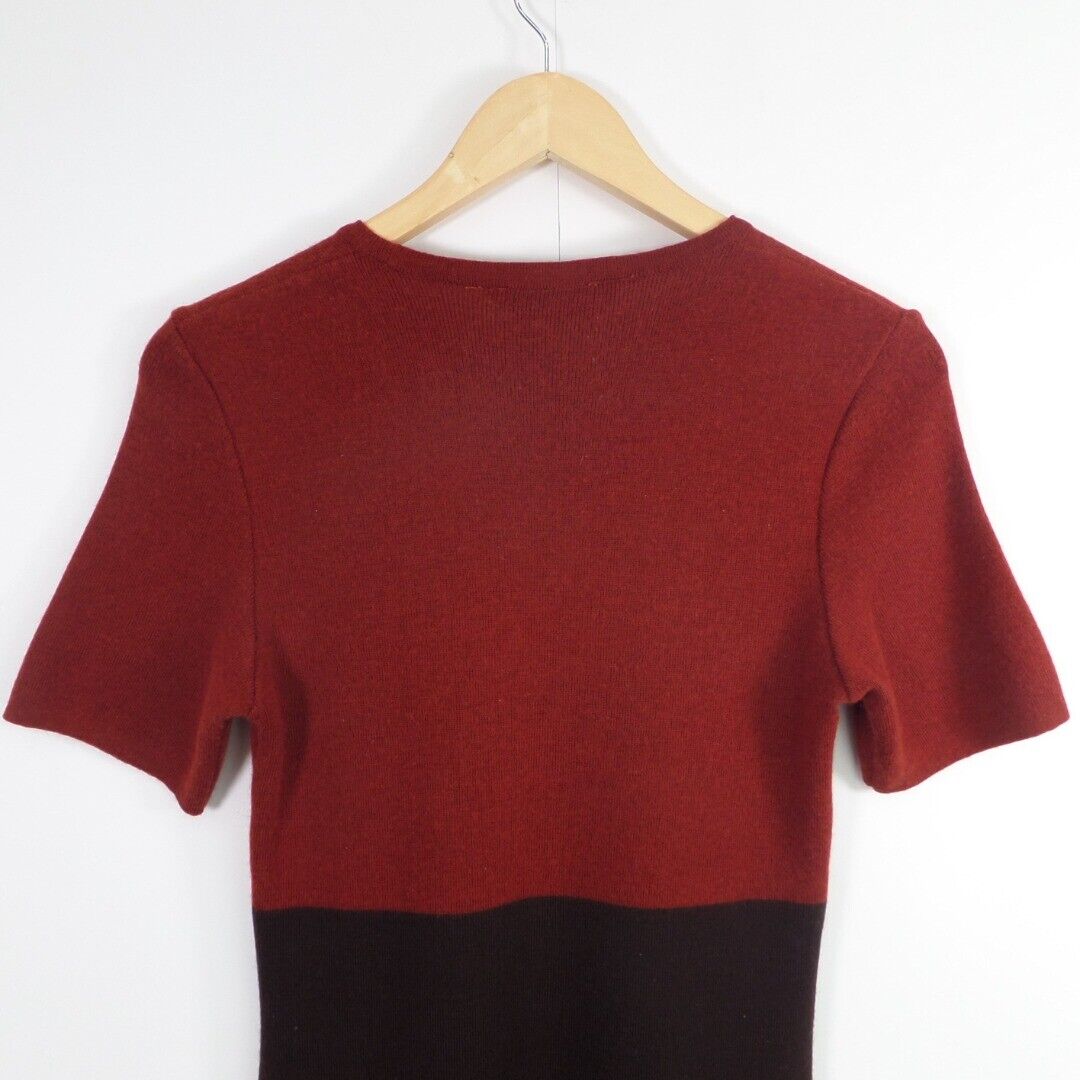 St Michaels UK8 Jumper Dress Colourblock Vintage Brown Short Sleeve Knitted