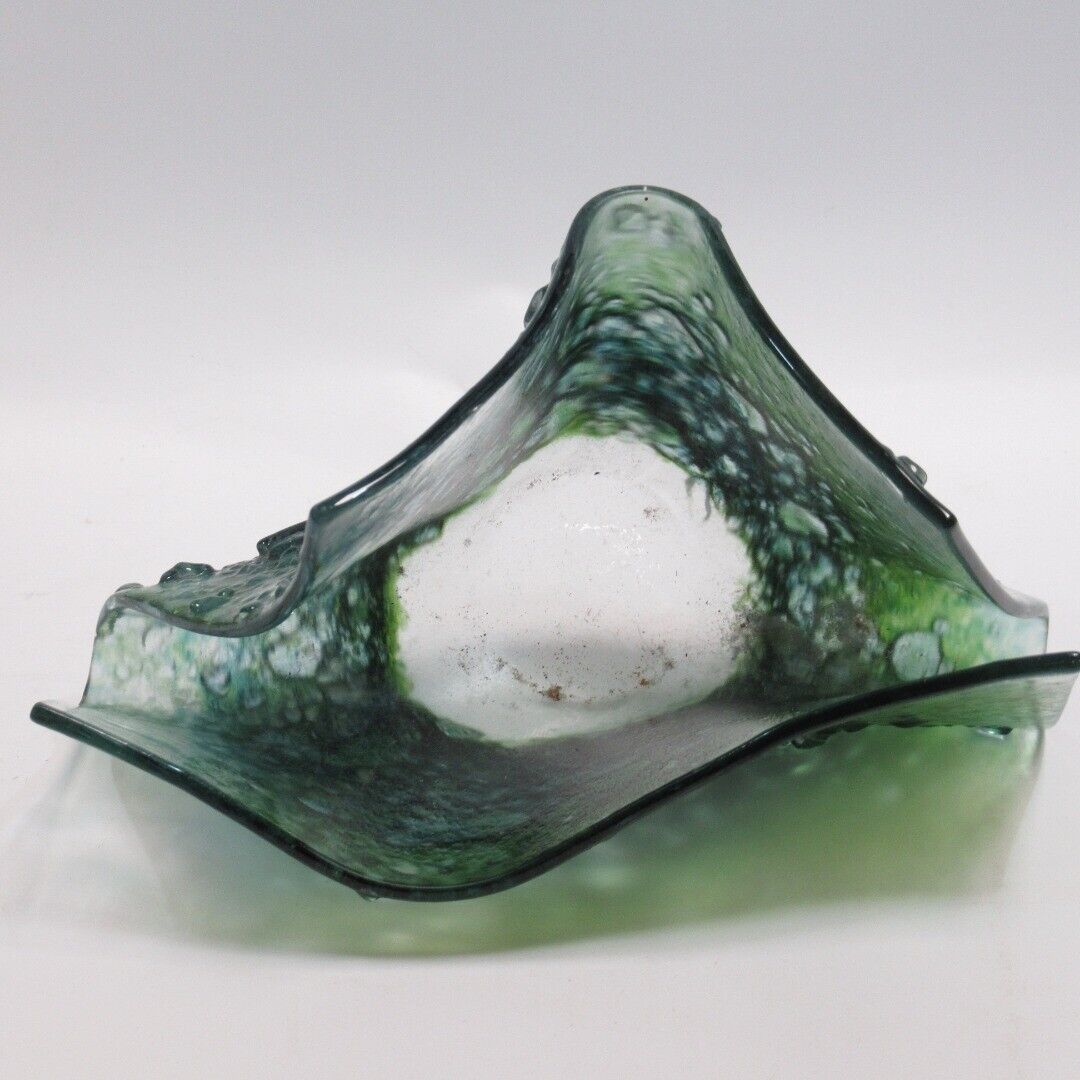 Art Glass Green Folded Handkerchief Candle Holder - Mottled Decorative Glass