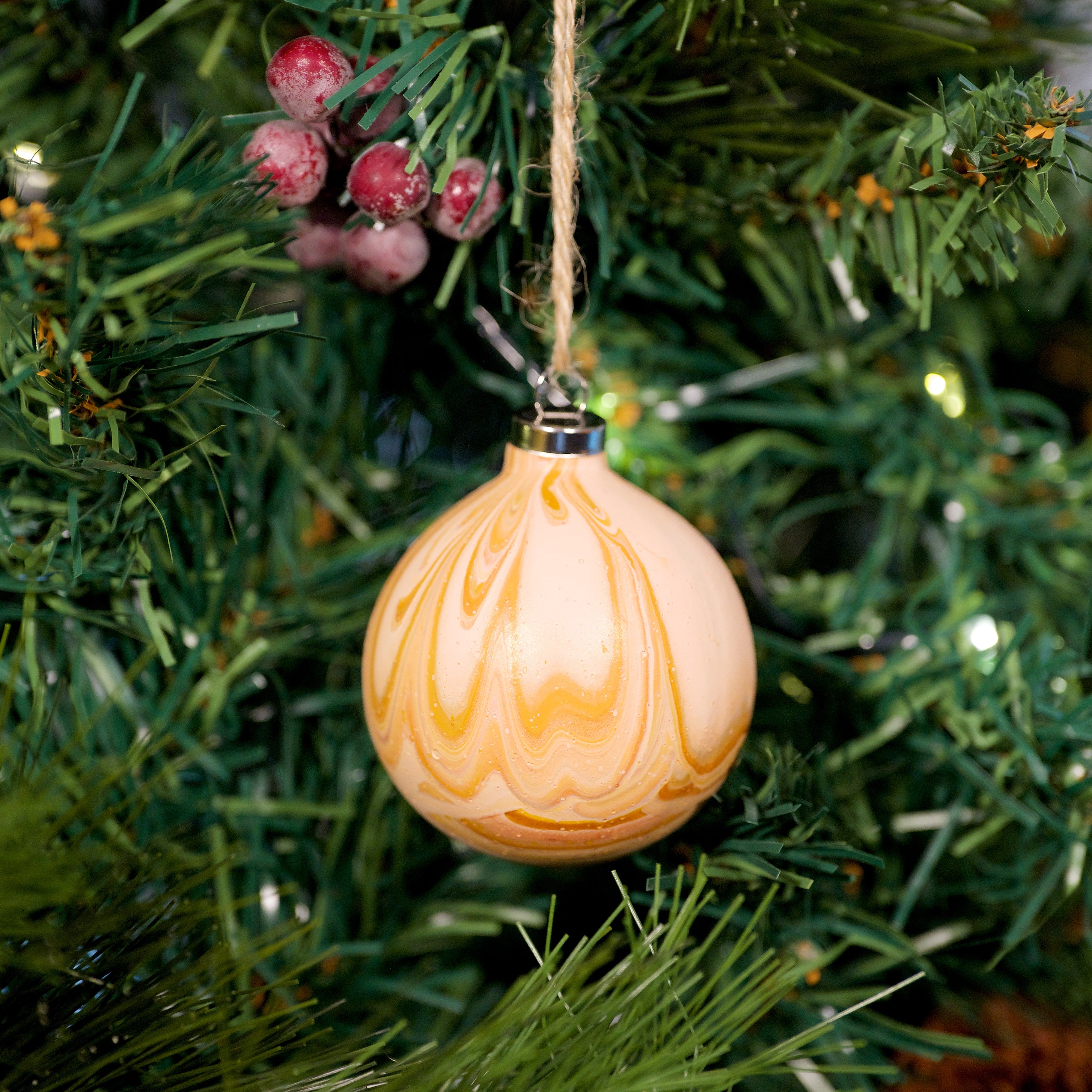 'Family' Pink & Copper Hand Painted Ceramic Bauble - Round Shape