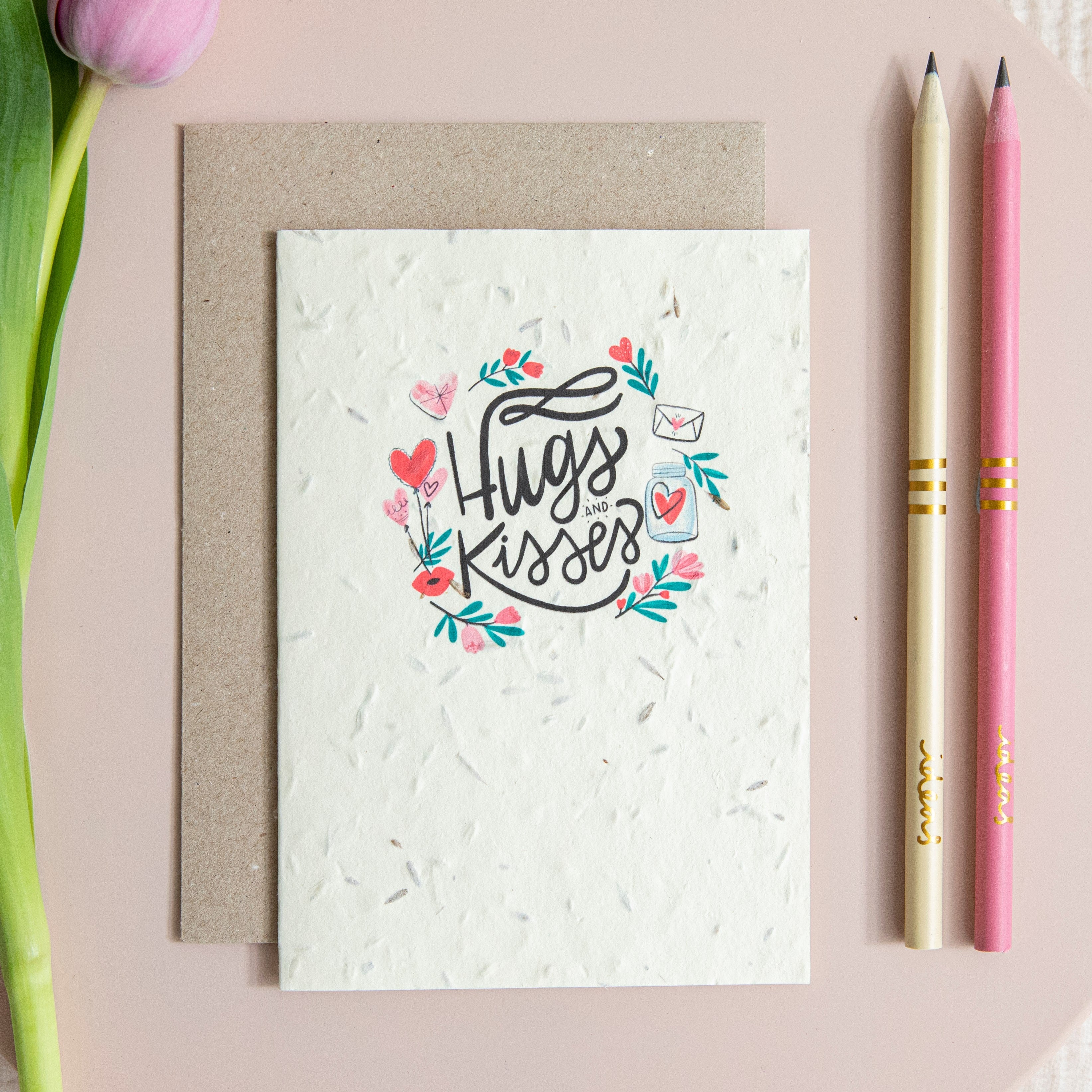 Hugs & Kisses Recycled Plantable Seed Greetings Card