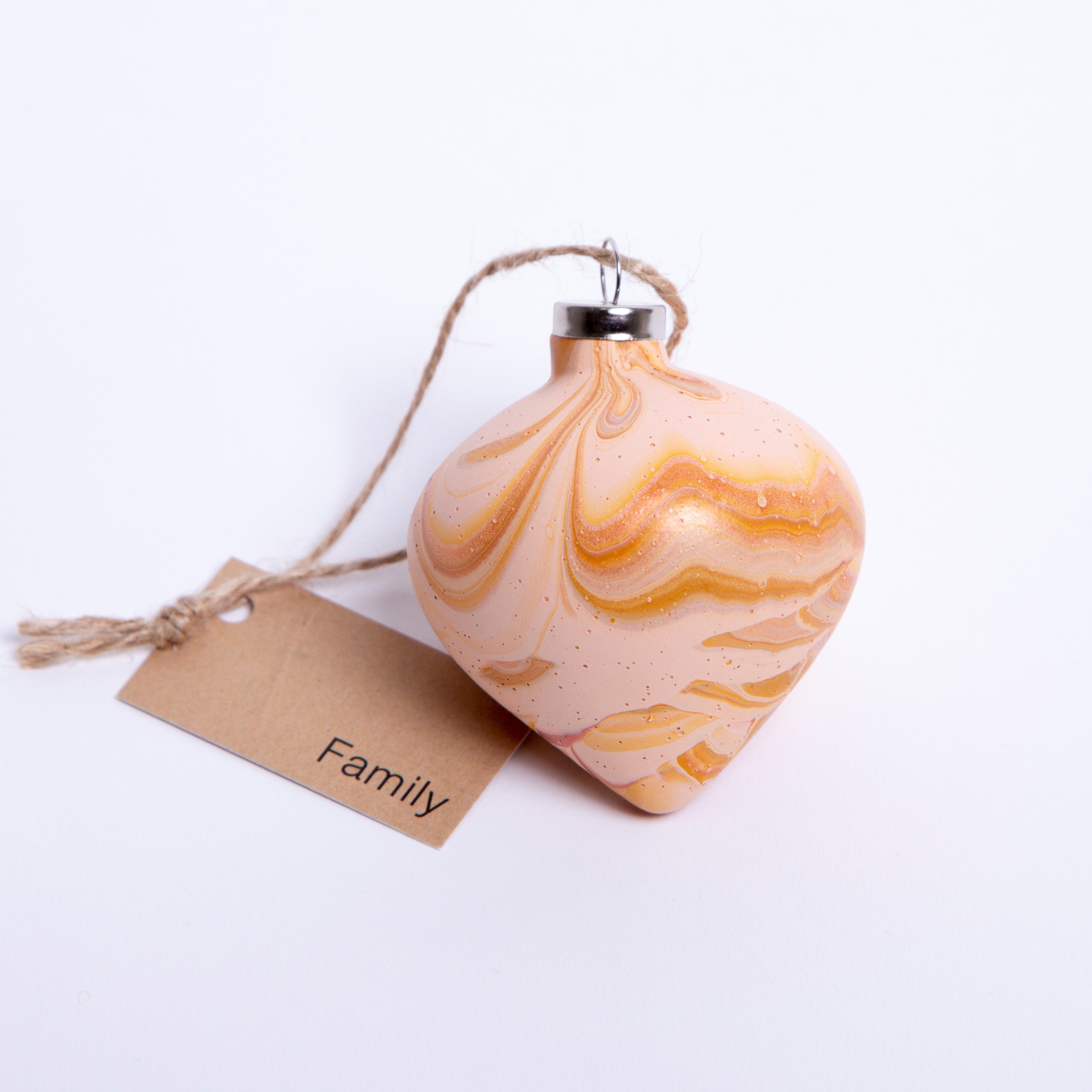 'Family' Pink & Copper Hand Painted Ceramic Bauble - Diamond Shape