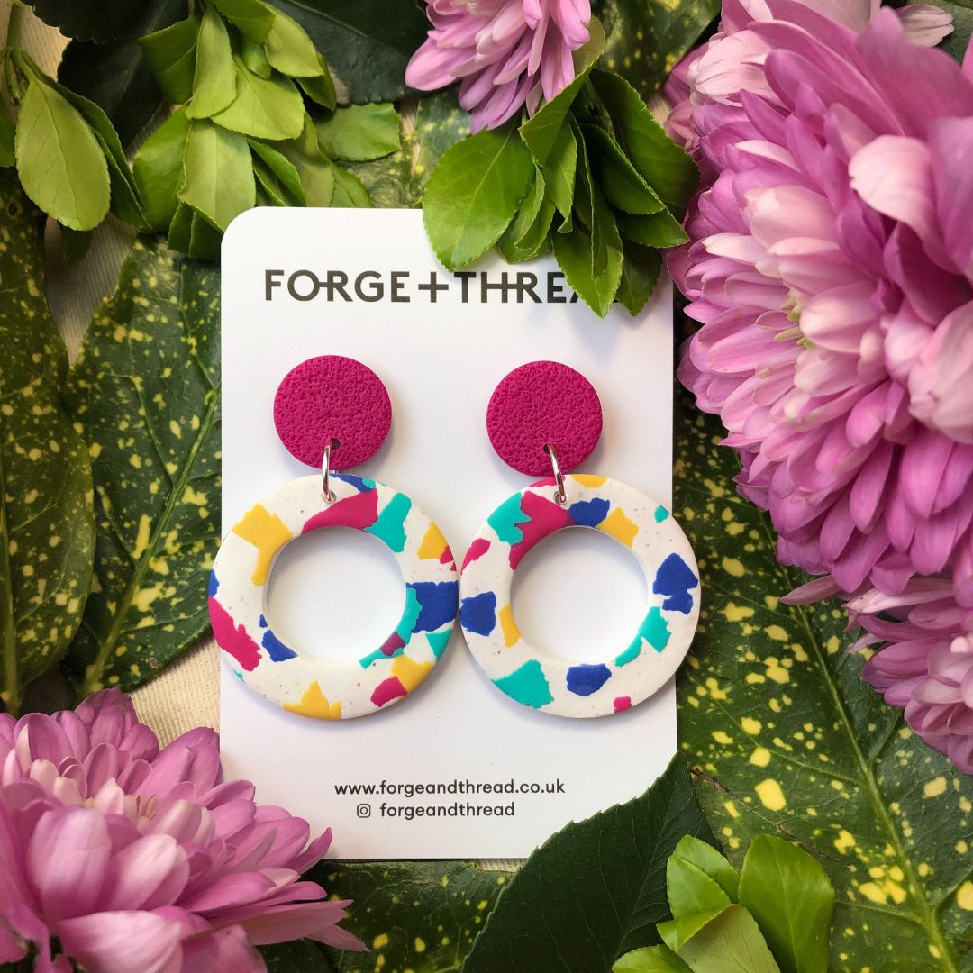 Pink Terrazzo Circle Earrings | Forge + Thread