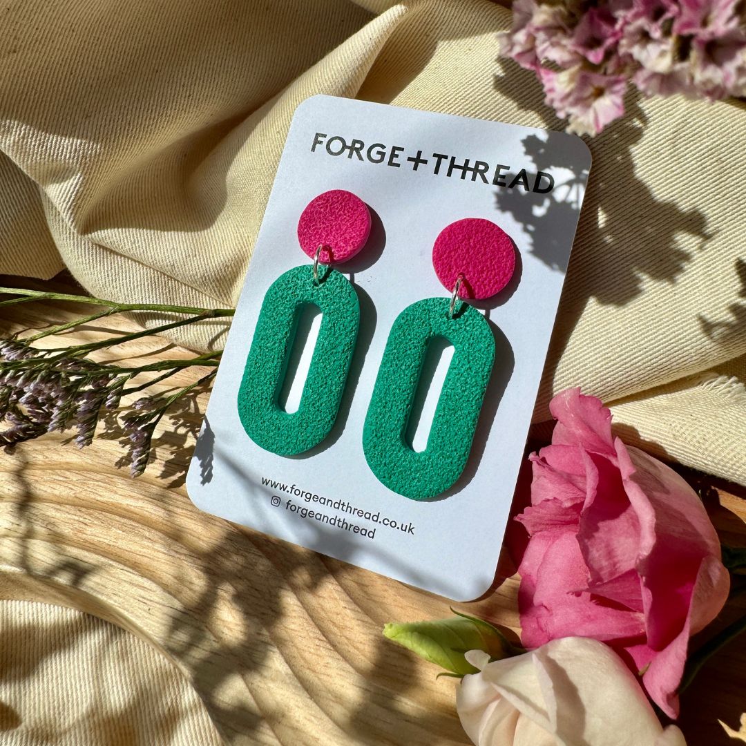 Green Textured Oval drop Earrings | Forge + Thread