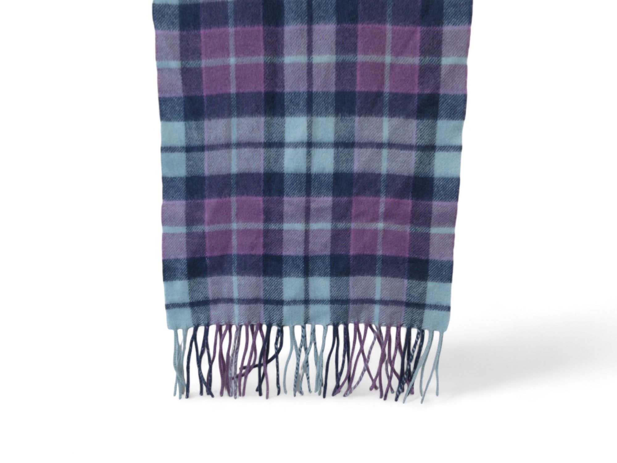 Bottom image for Lochmere 12"x60" Purple Blue Tartan Scarf Cashmere Menswear | Preloved 