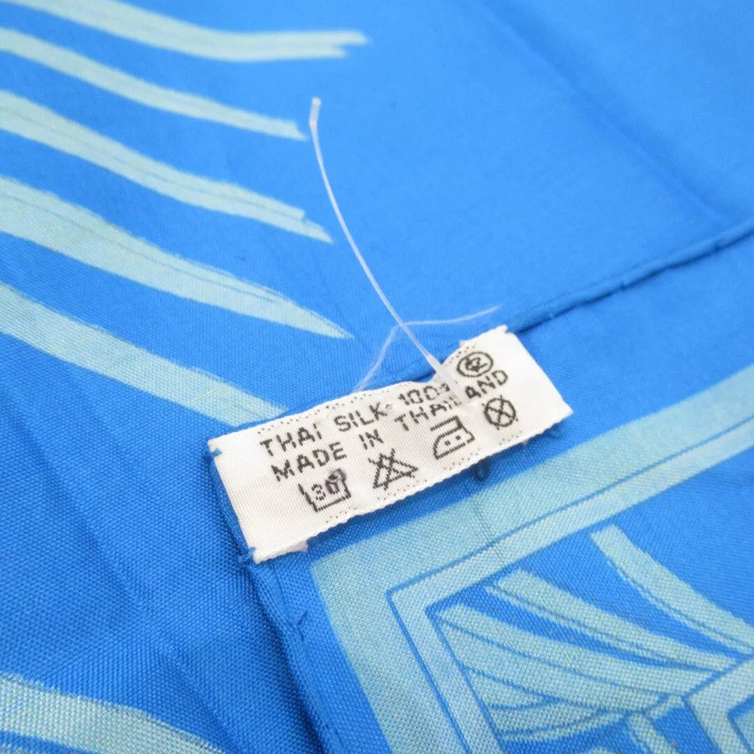 Care label image for Thai 35"x35" Blue Floral Leaf Silk Square Scarf Womenswear | Preloved 