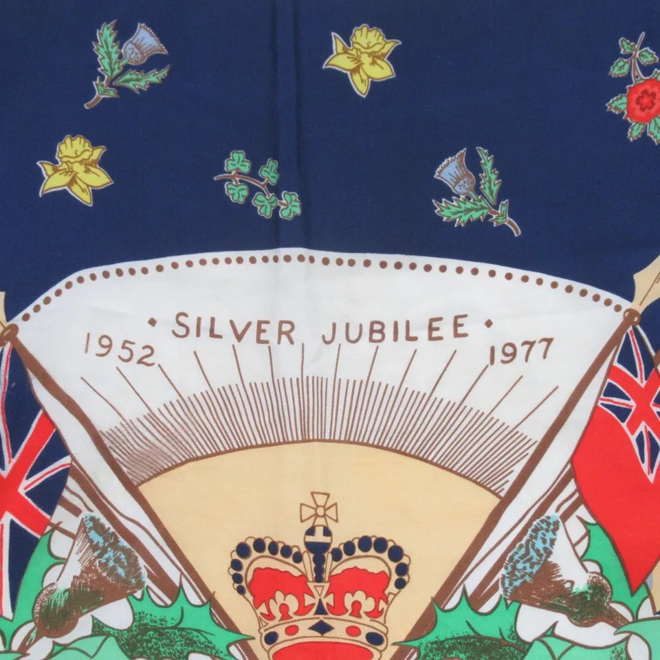 Close up image for Liberty Vintage 33"x35" Royal Silver Jubilee Silk Scarf Womenswear | Preloved 