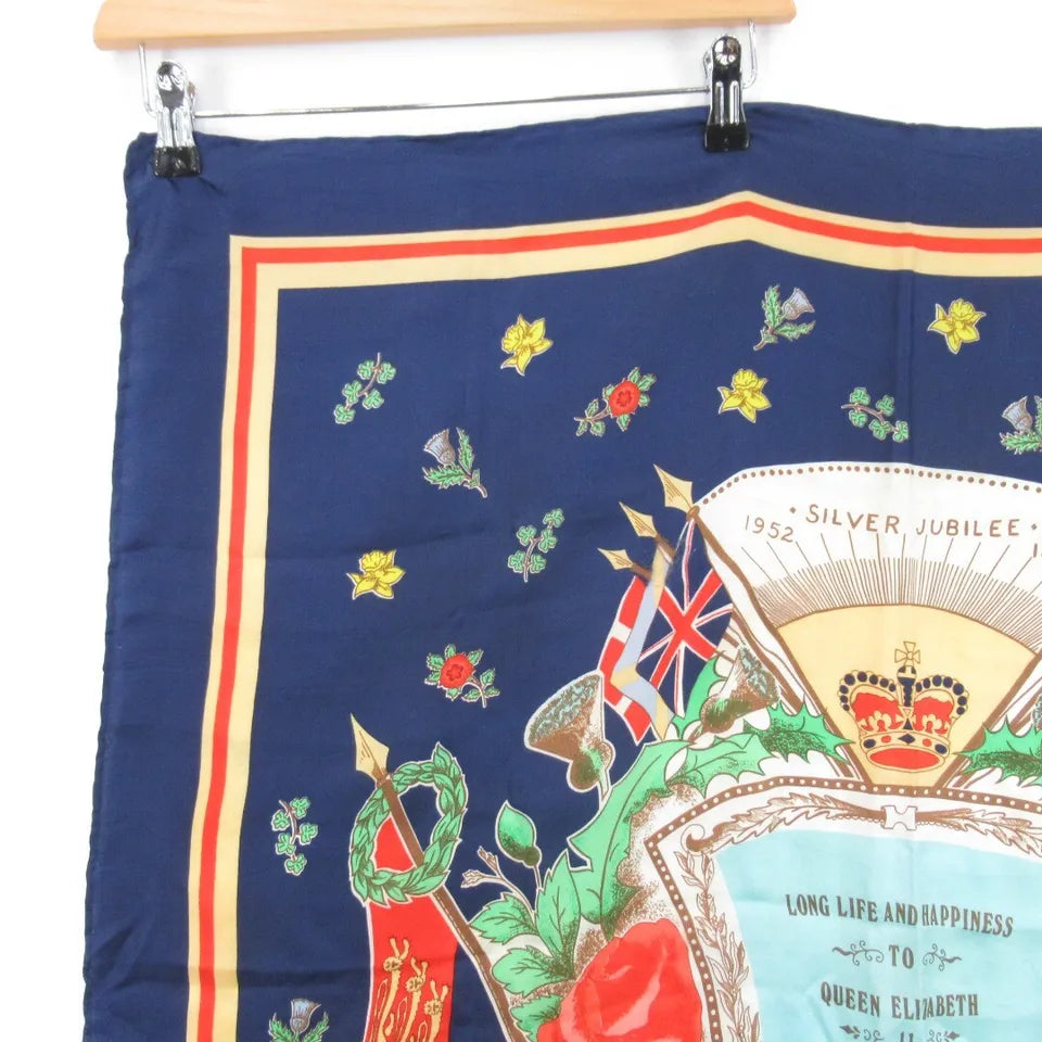 Corner image for Liberty Vintage 33"x35" Royal Silver Jubilee Silk Scarf Womenswear | Preloved 