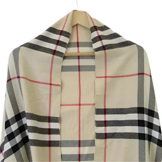 Front image for Unbranded 25"x65" Beige Check Pom Pom Shawl Scarf Womenswear | Preloved 