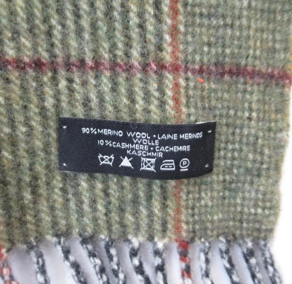 Care label image for Crombie 9"x50" Green Cashmere Wool Scarf Menswear | Preloved 