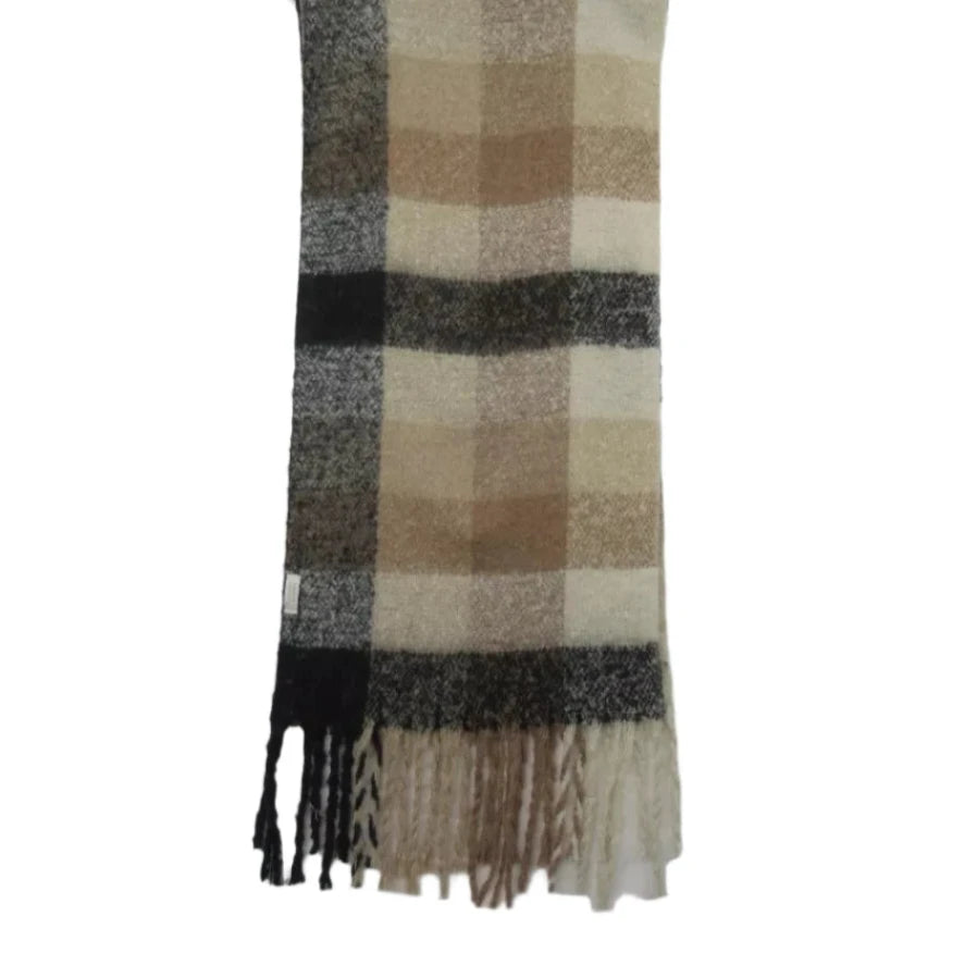 Front image for Gregory Ladner 19"x74"Brown Check Wool Scarf Womenswear | Preloved