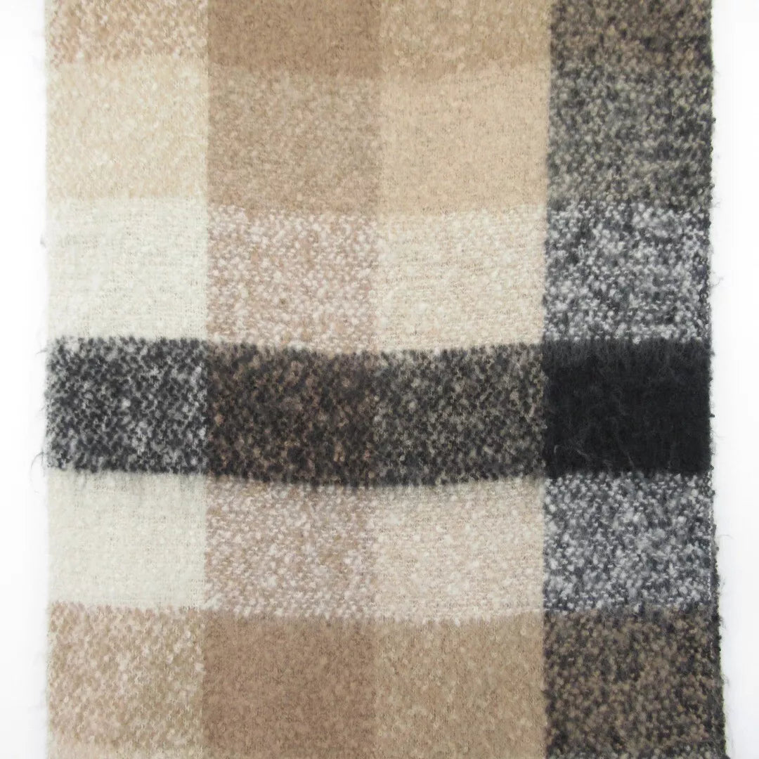 Close up image for Gregory Ladner 19"x74"Brown Check Wool Scarf Womenswear | Preloved