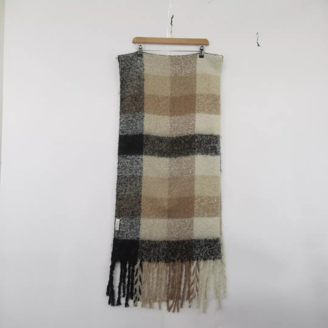 Front image for Gregory Ladner 19"x74"Brown Check Wool Scarf Womenswear | Preloved