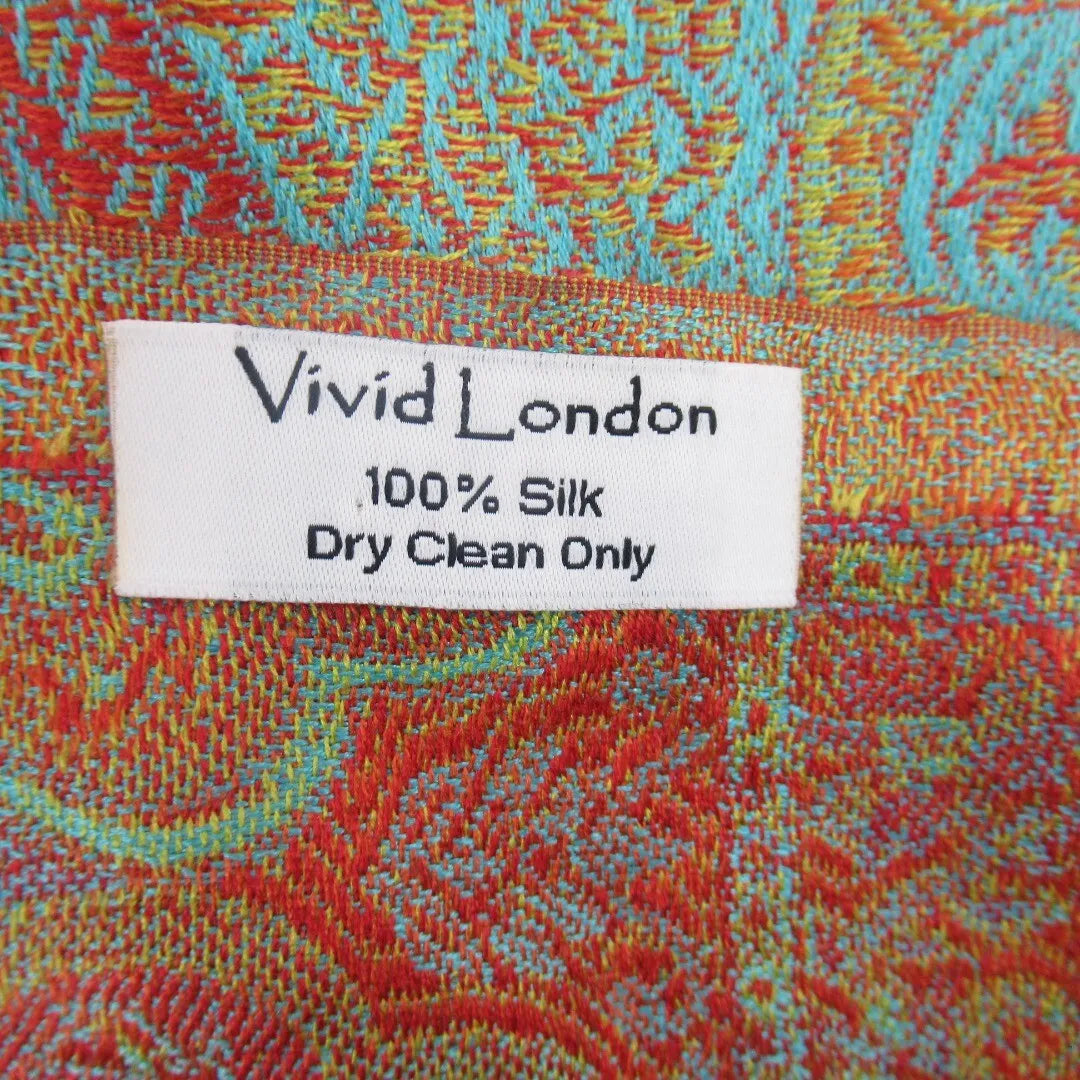 Brand label image for Vivid London 21"x74" Orange Blue Silk Scarf Paisley Womenswear | Preloved