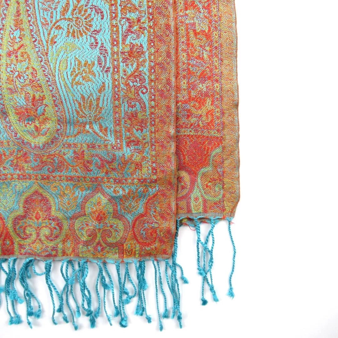 Close up image for Vivid London 21"x74" Orange Blue Silk Scarf Paisley Womenswear | Preloved