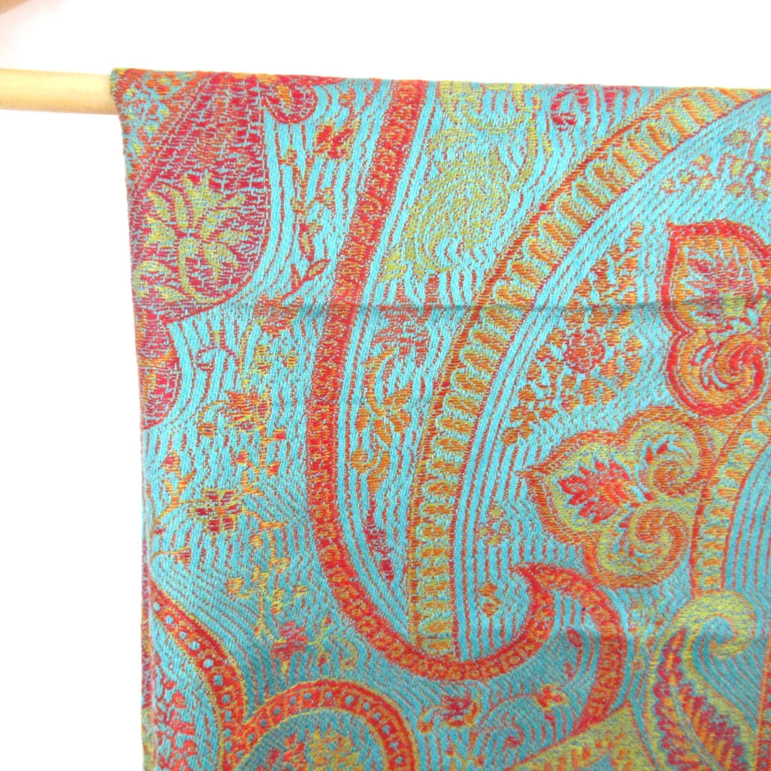 Close up image for Vivid London 21"x74" Orange Blue Silk Scarf Paisley Womenswear | Preloved