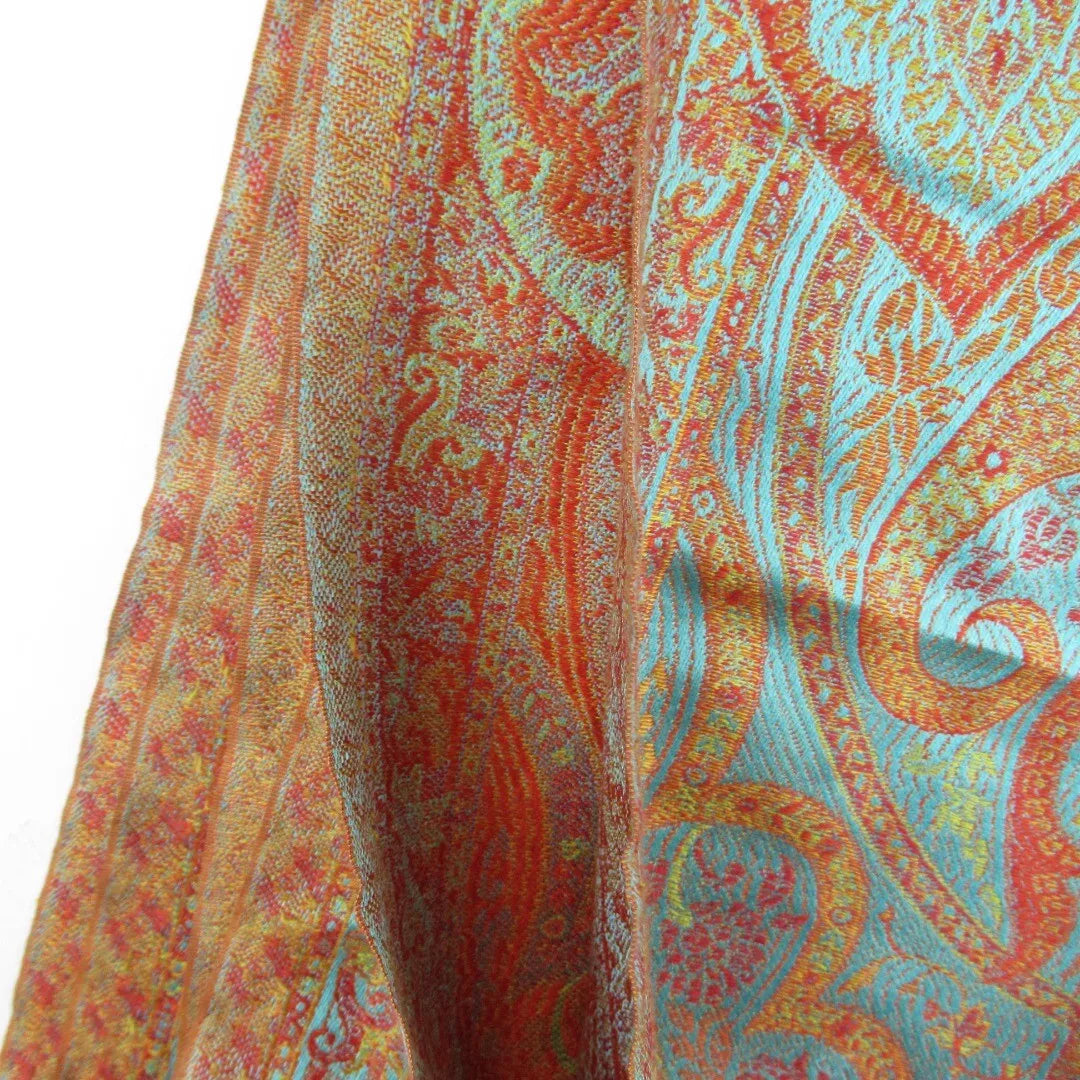 Close up image for Vivid London 21"x74" Orange Blue Silk Scarf Paisley Womenswear | Preloved