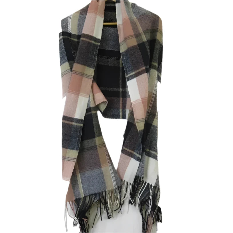 Front image for Pigalle 26"x72" Multicoloured Check Scarf Shawl Womenswear | Preloved 