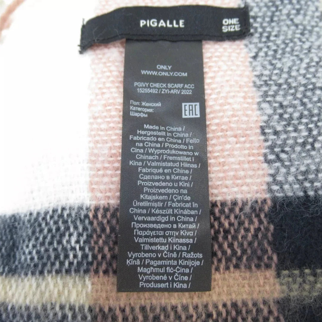 Care label image for Pigalle 26"x72" Multicoloured Check Scarf Shawl Womenswear | Preloved 