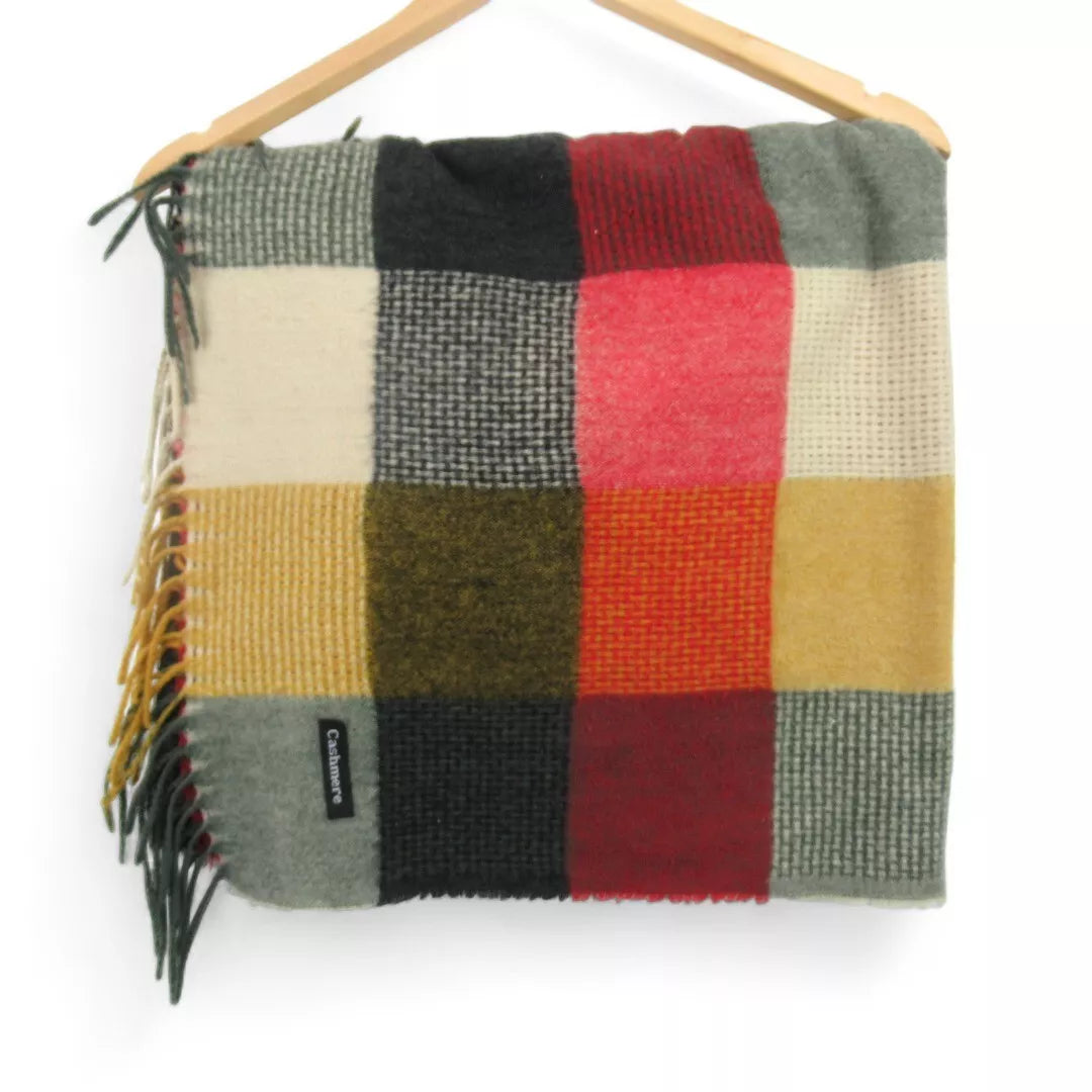 Front image for Cashmere 27"x68" Multicoloured Patchwork Scarf Shawl Womenswear | Preloved