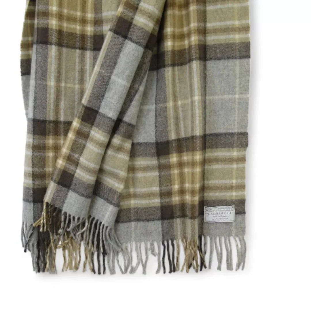 Front image for Highland Store 24"x68" Brown Tartan Scarf Shawl Menswear | Preloved