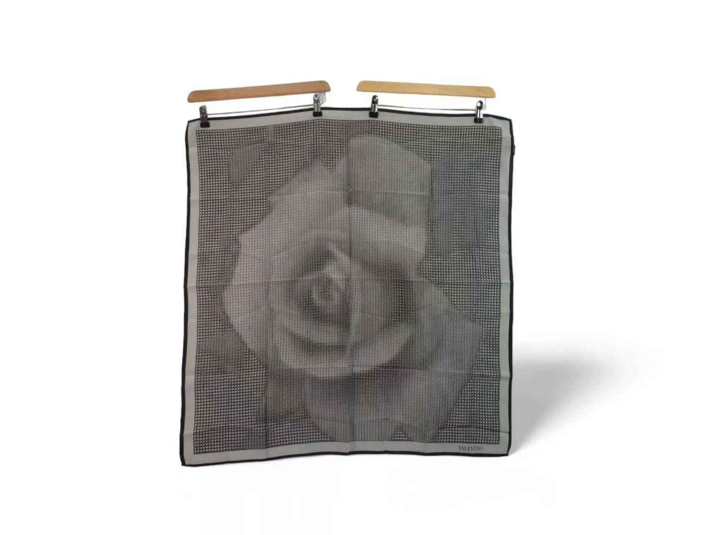 Front image for Valentino 33"x33" Black Grey Rose Silk Scarf Womenswear | Preloved 