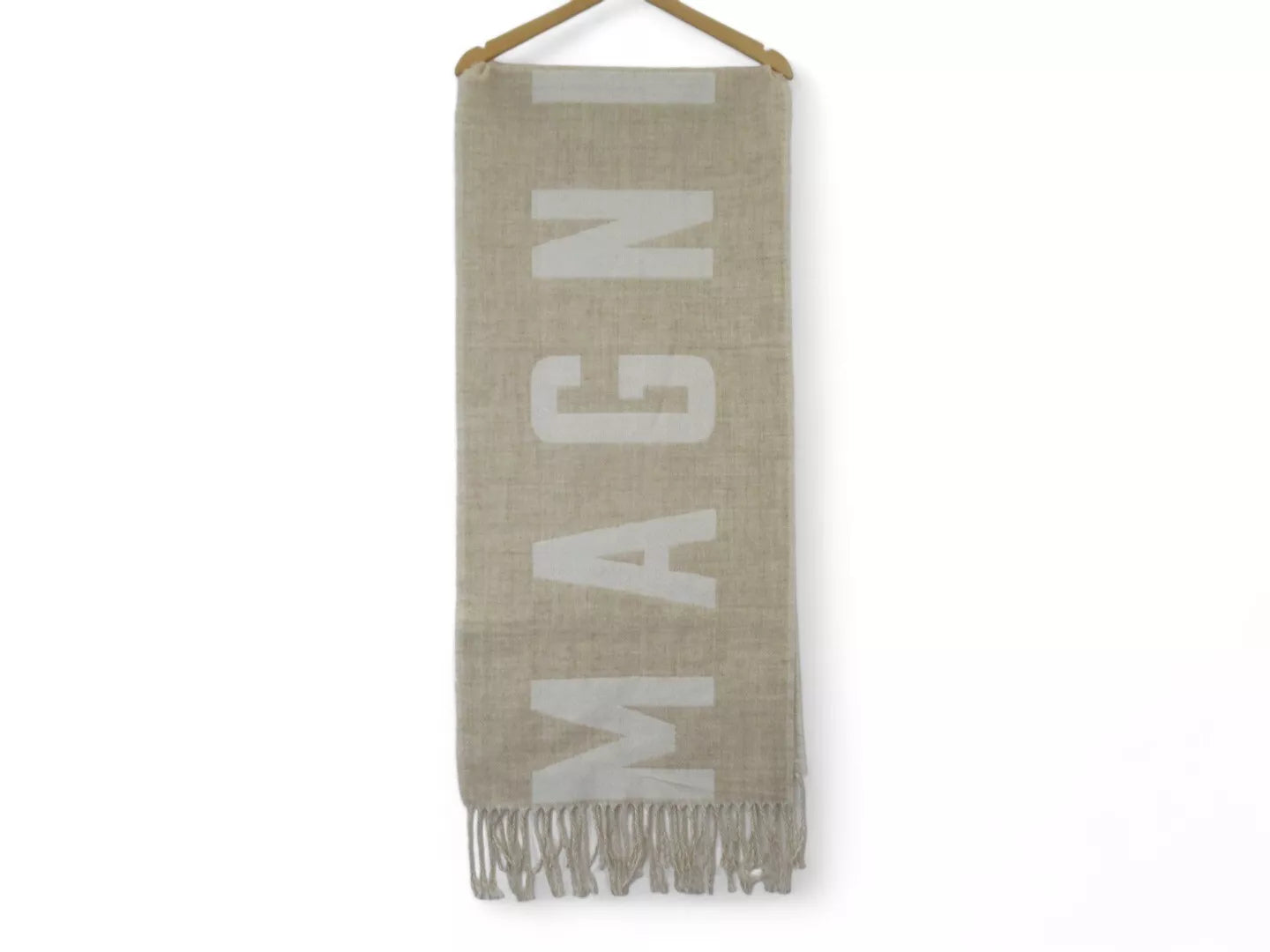 Front image for Magnifique 17"x72" Beige Logo Scarf Wrap Womenswear | Preloved