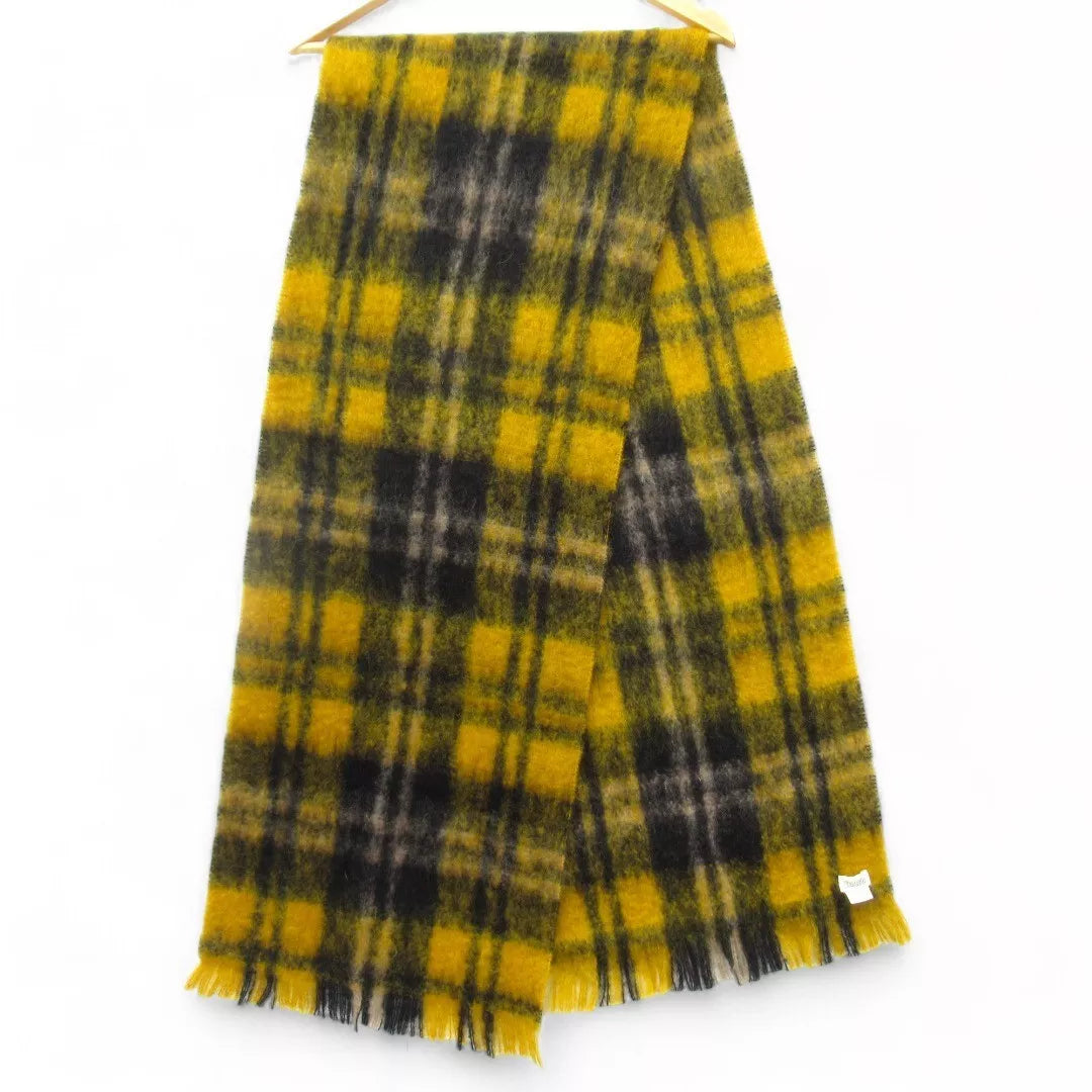 Front image for Toast 14"x80" Yellow Black Tartan Mohair Scarf Menswear | Preloved