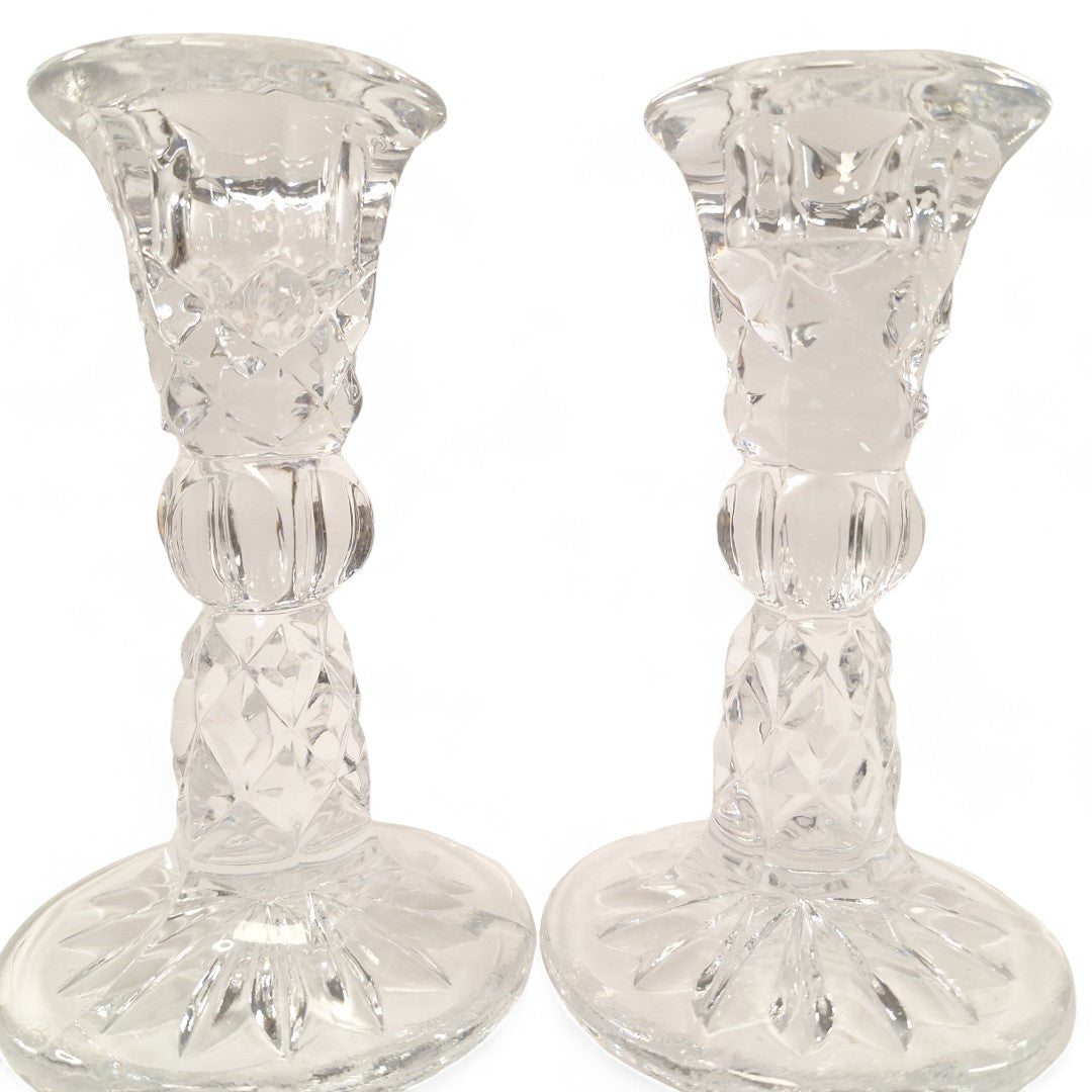 Close up front image of Glass Candlesticks Pair