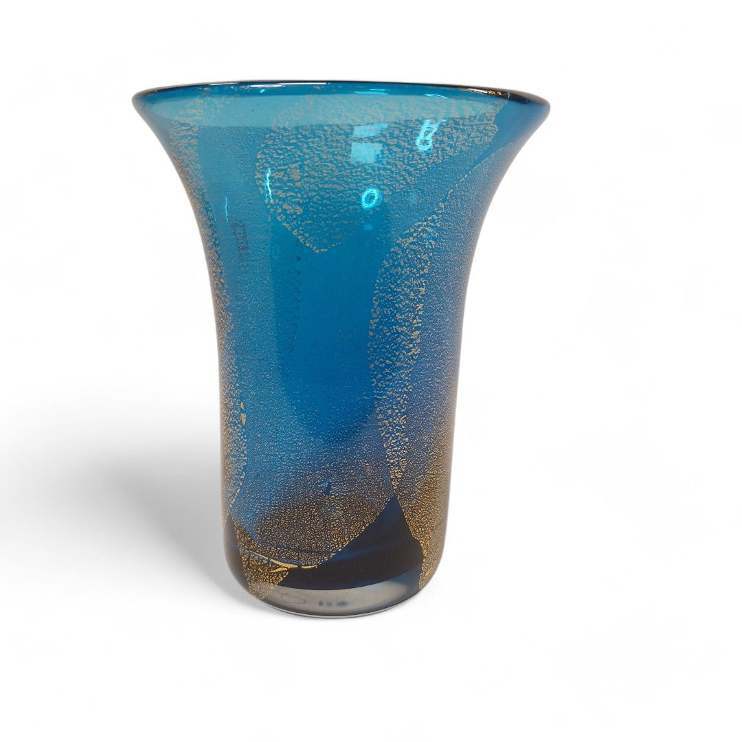 Side image of Mdina blue glass vase