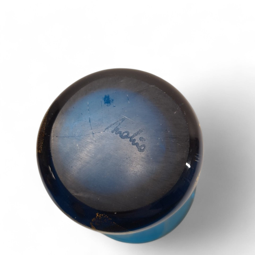 Underside image of Mdina blue glass vase