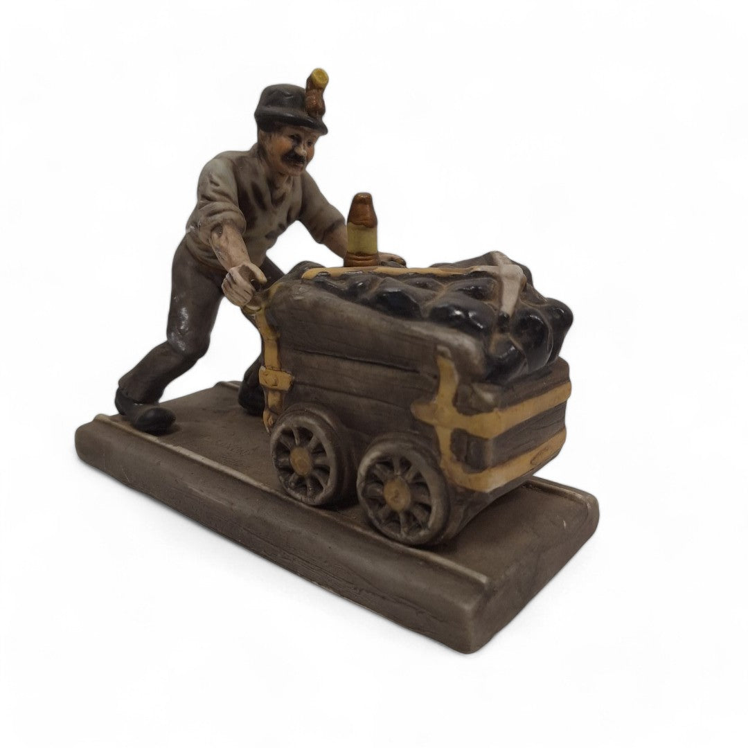 Coal Miner Figurine Man with Cart Decorative Ornament | Preloved