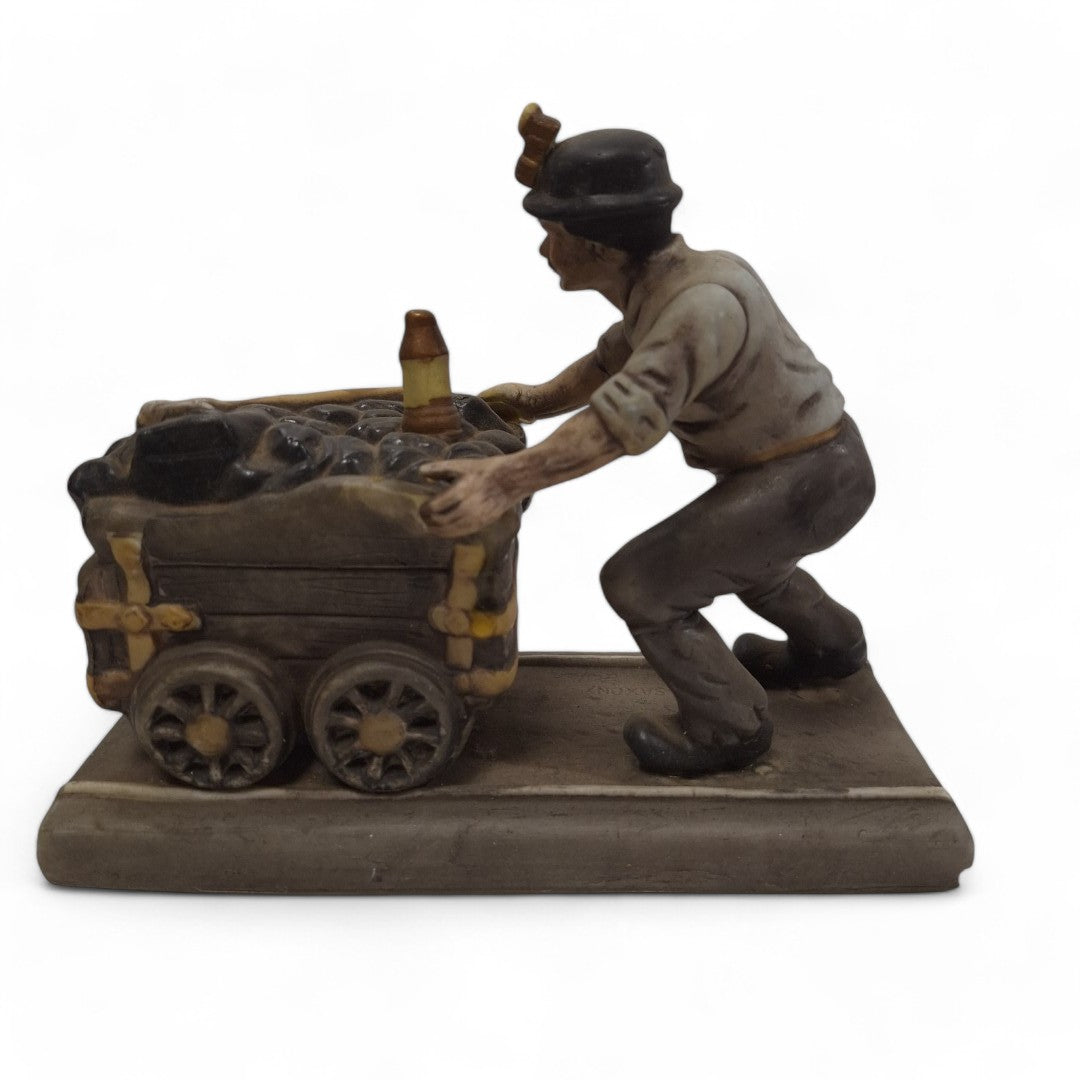 Coal Miner Figurine Man with Cart Decorative Ornament | Preloved