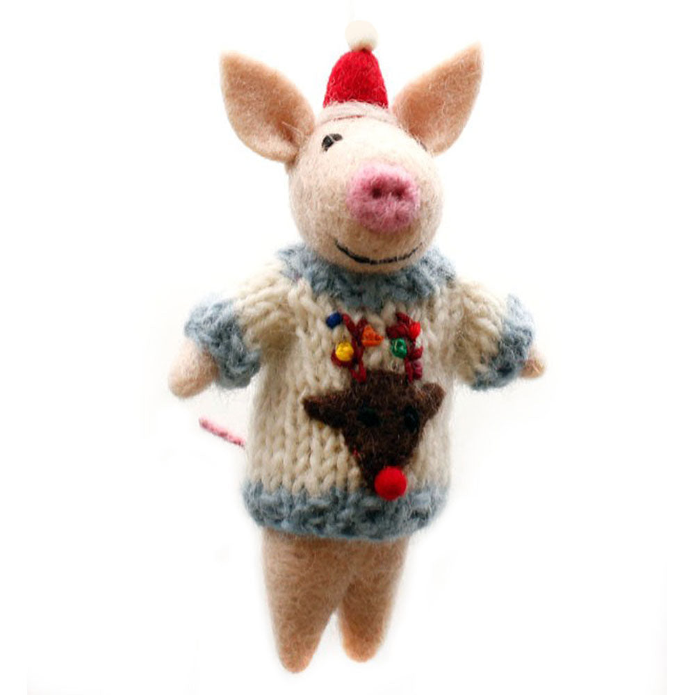 Piglet in Christmas Jumper | Handmade Christmas Decoration