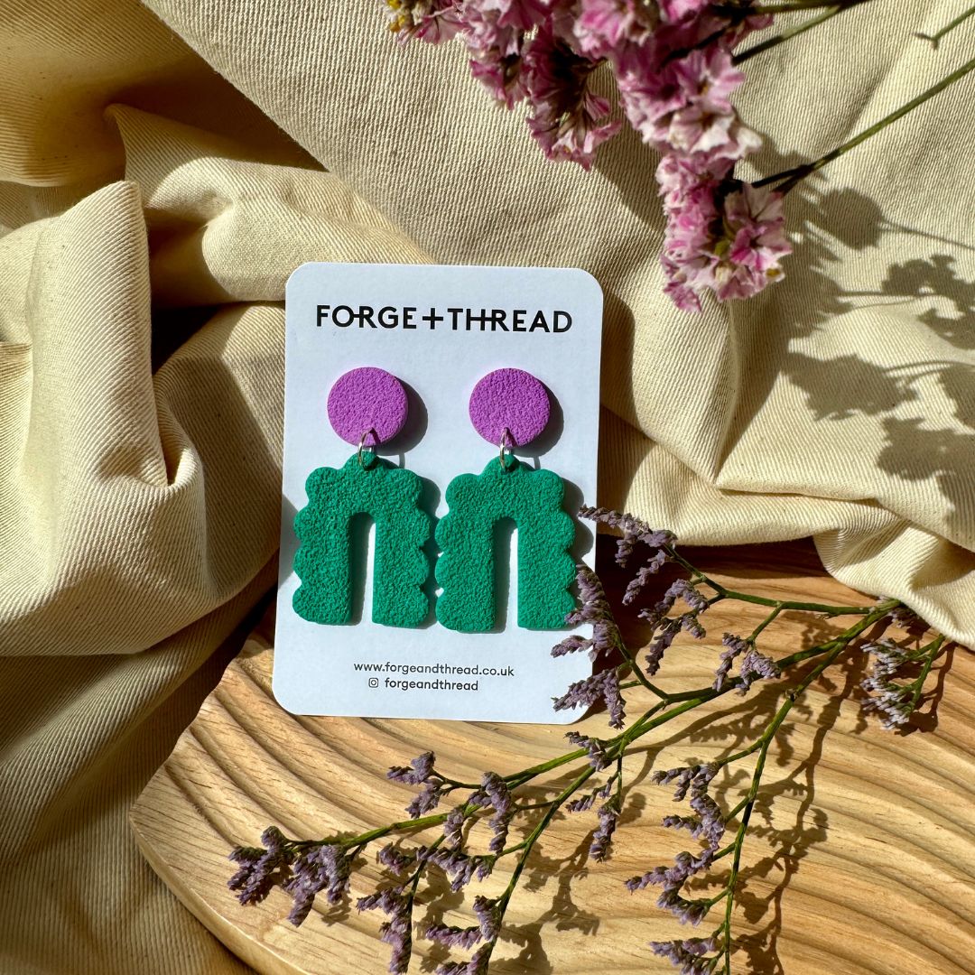 Green and Lilac Scalloped Arch Earring | Forge + Thread