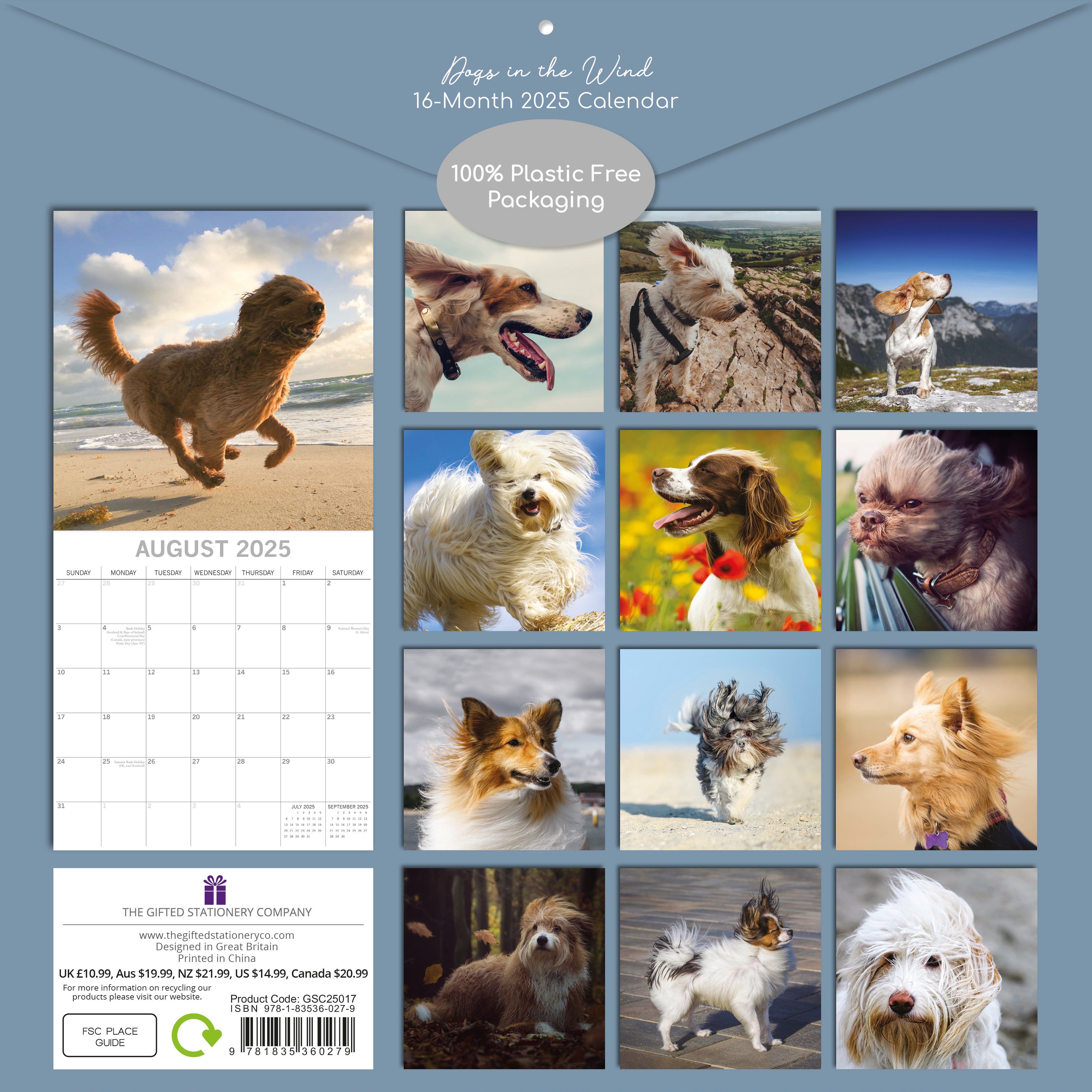 Dogs in the wind 2025 square wall calendar