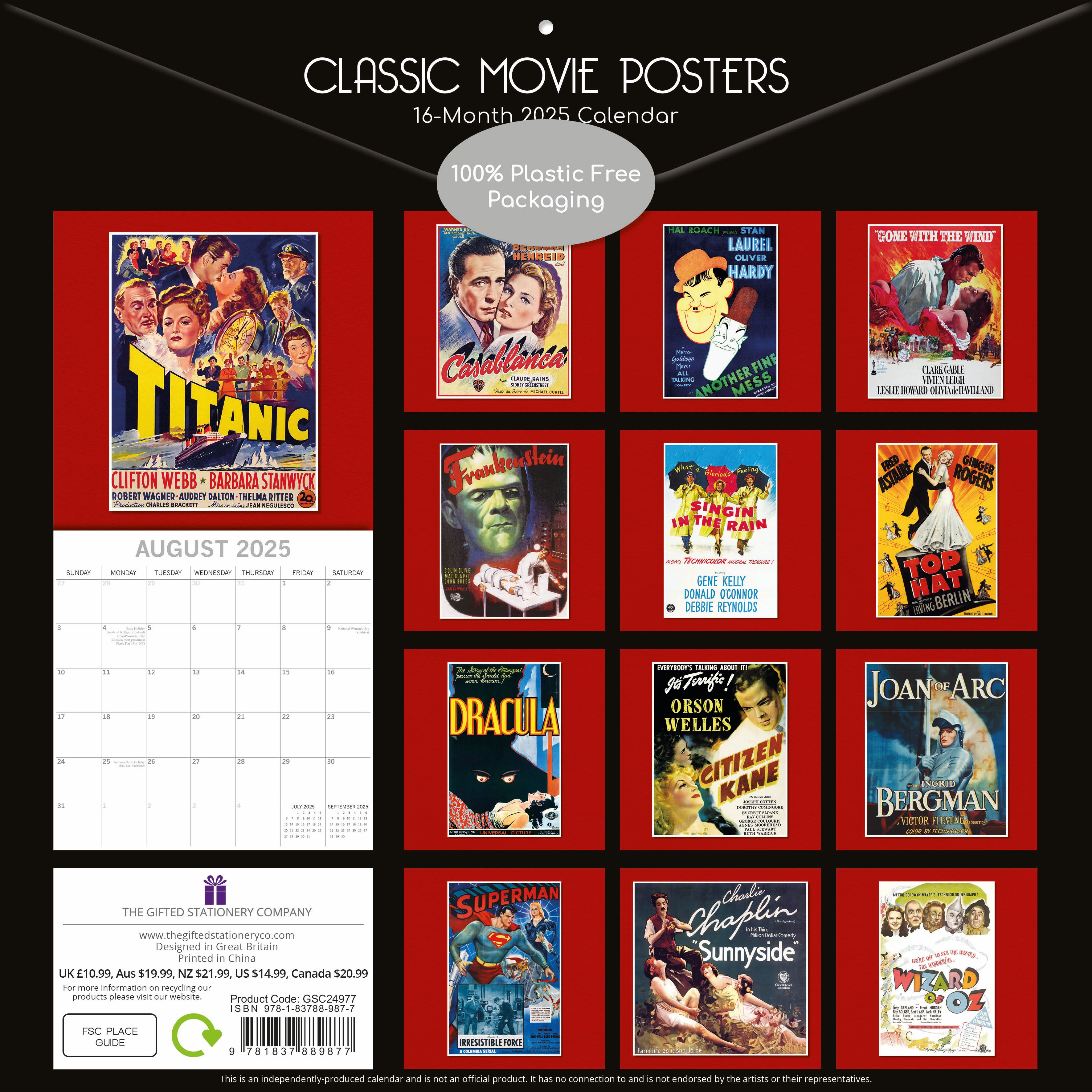 Classic movie posters 2025 square wall calendar