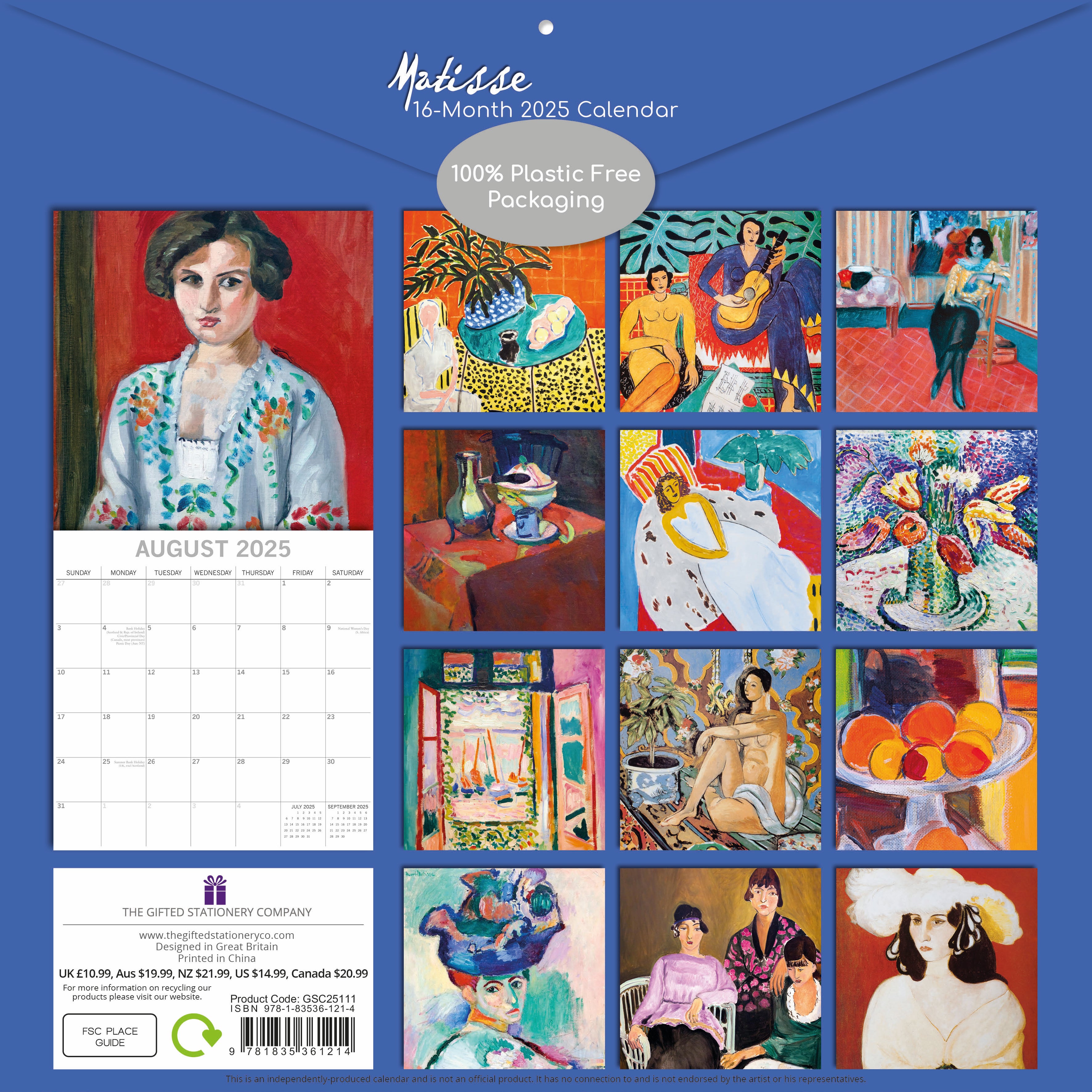 Matisse 2025 square wall calendar