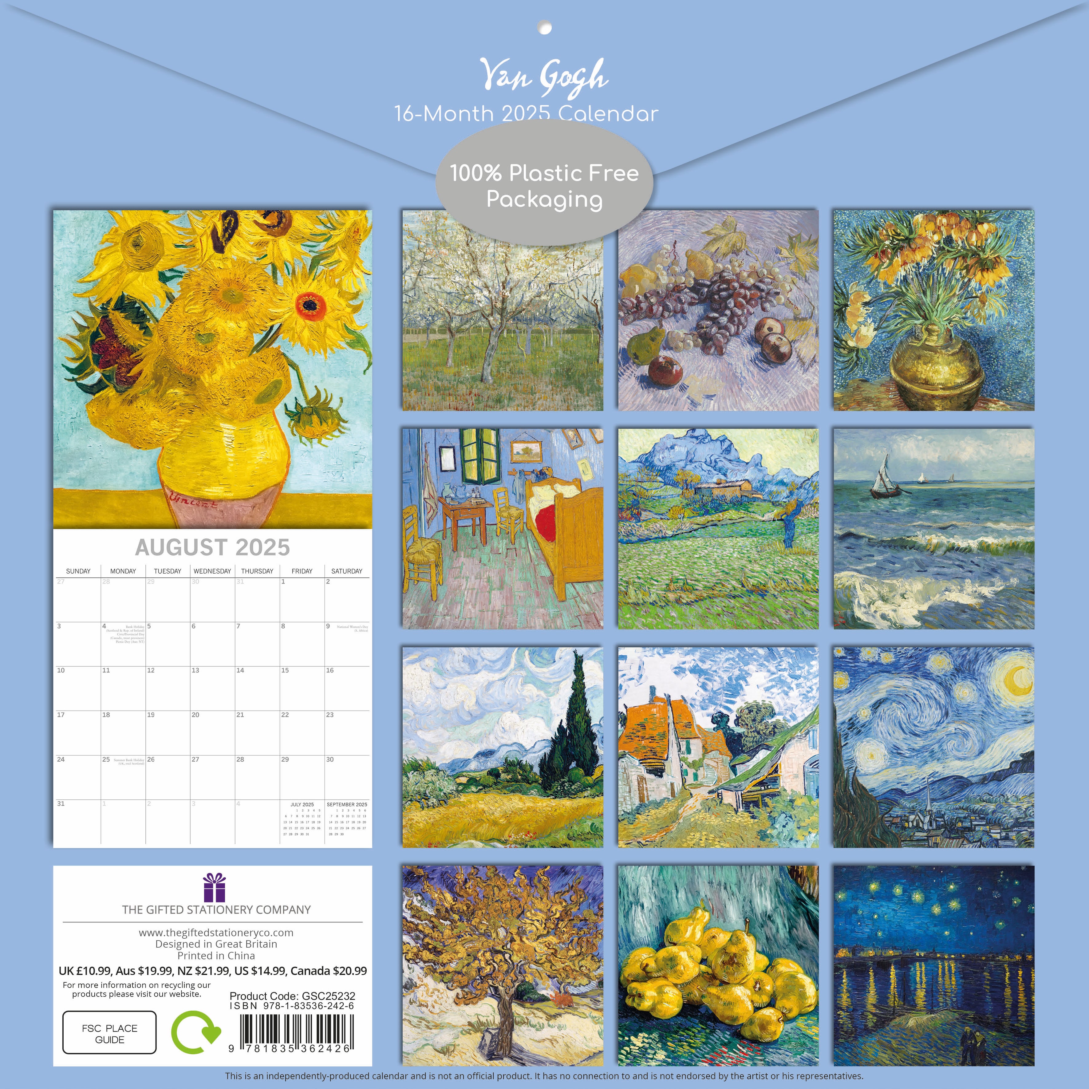 Van Gogh 2025 square wall calendar