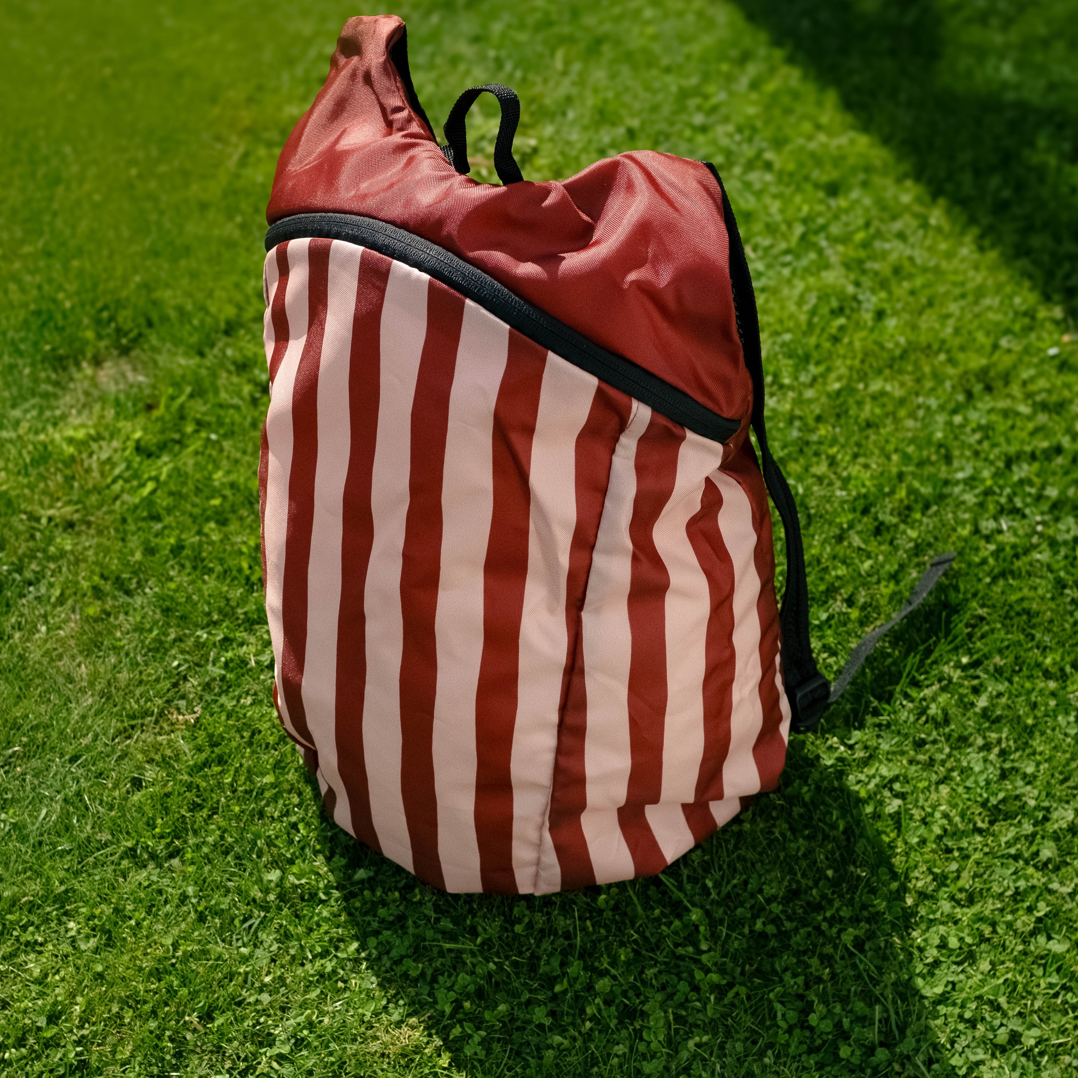Pink/Burgundy striped packable backpack