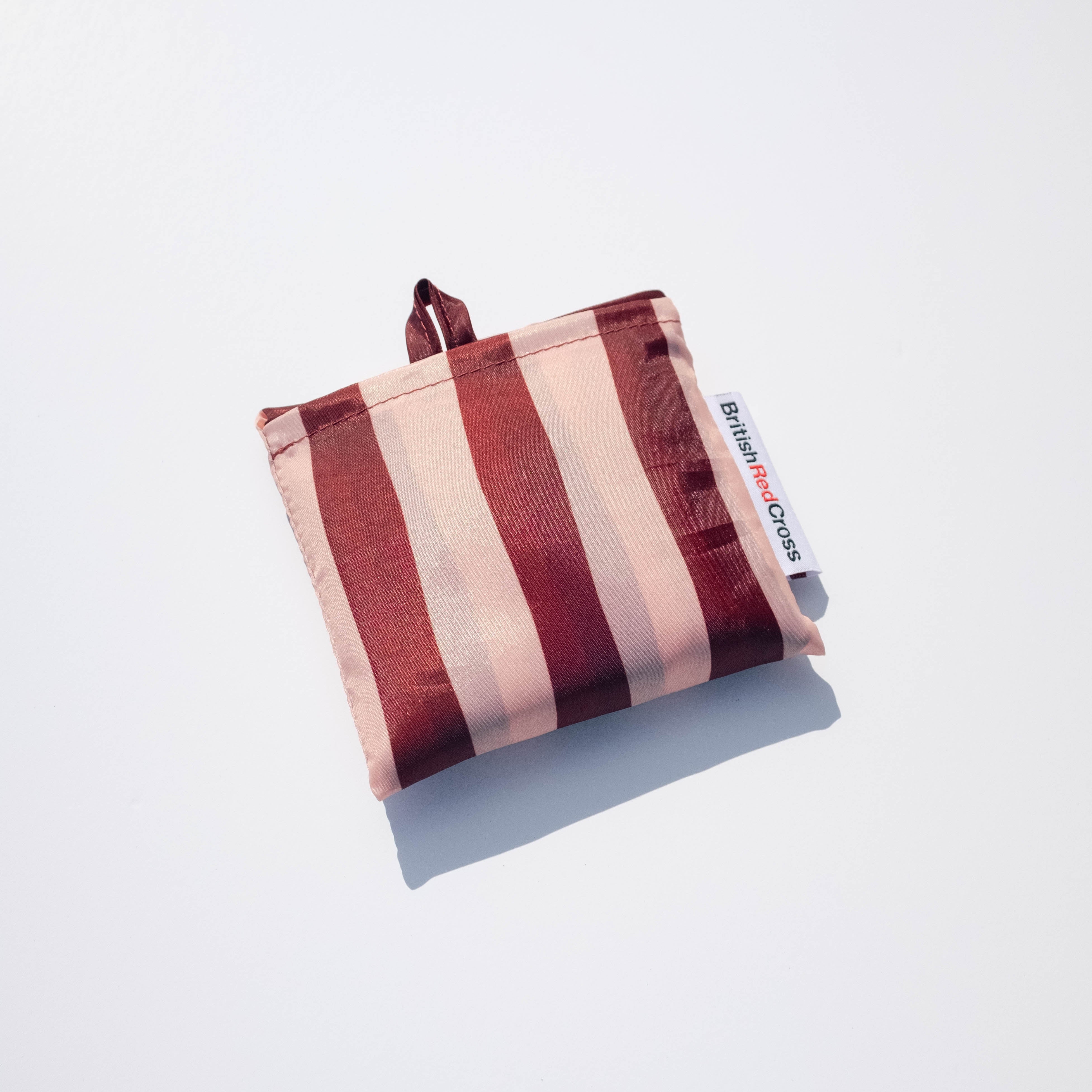 Pink/Burgundy striped packable bag