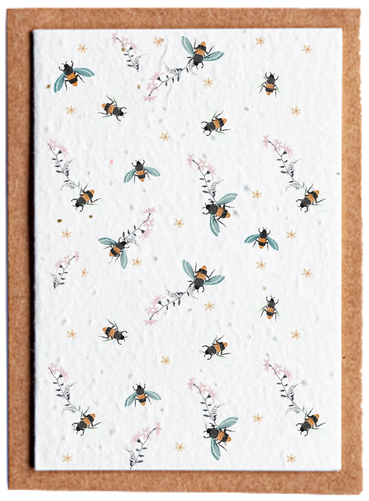 Buzzing Bees Recycled Plantable Seed Greetings Card- 5 Pack