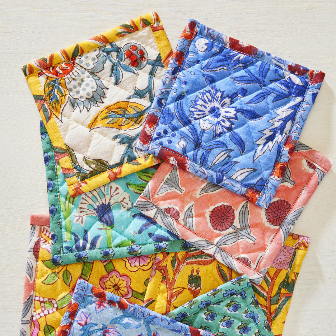 Floral Block Print Quilted Coaster | Namaste