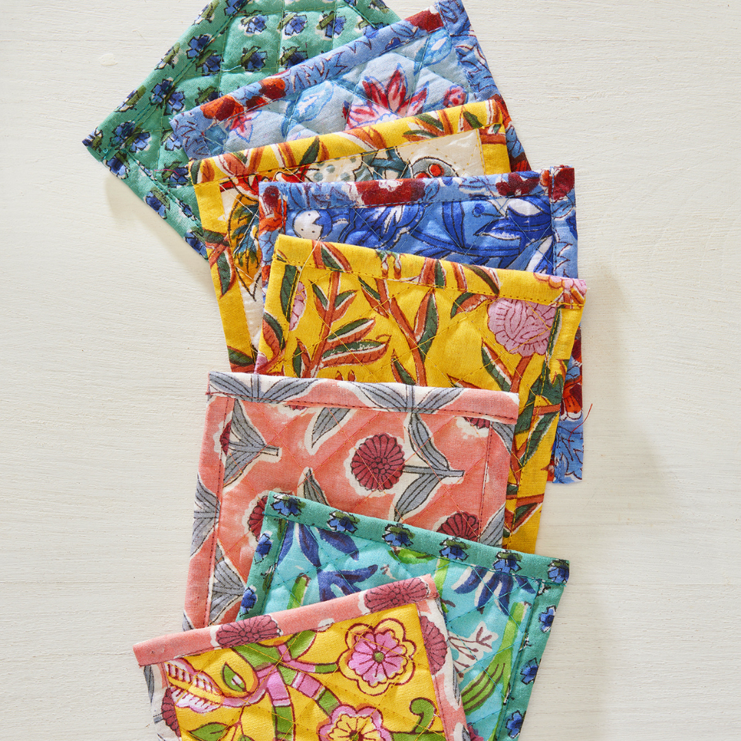 Floral Block Print Quilted Coaster | Namaste