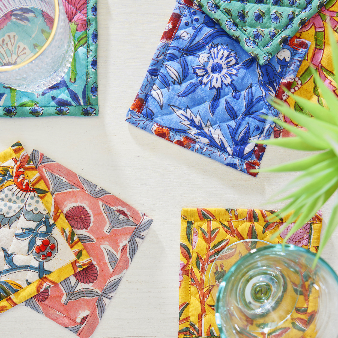 Floral Block Print Quilted Coaster | Namaste