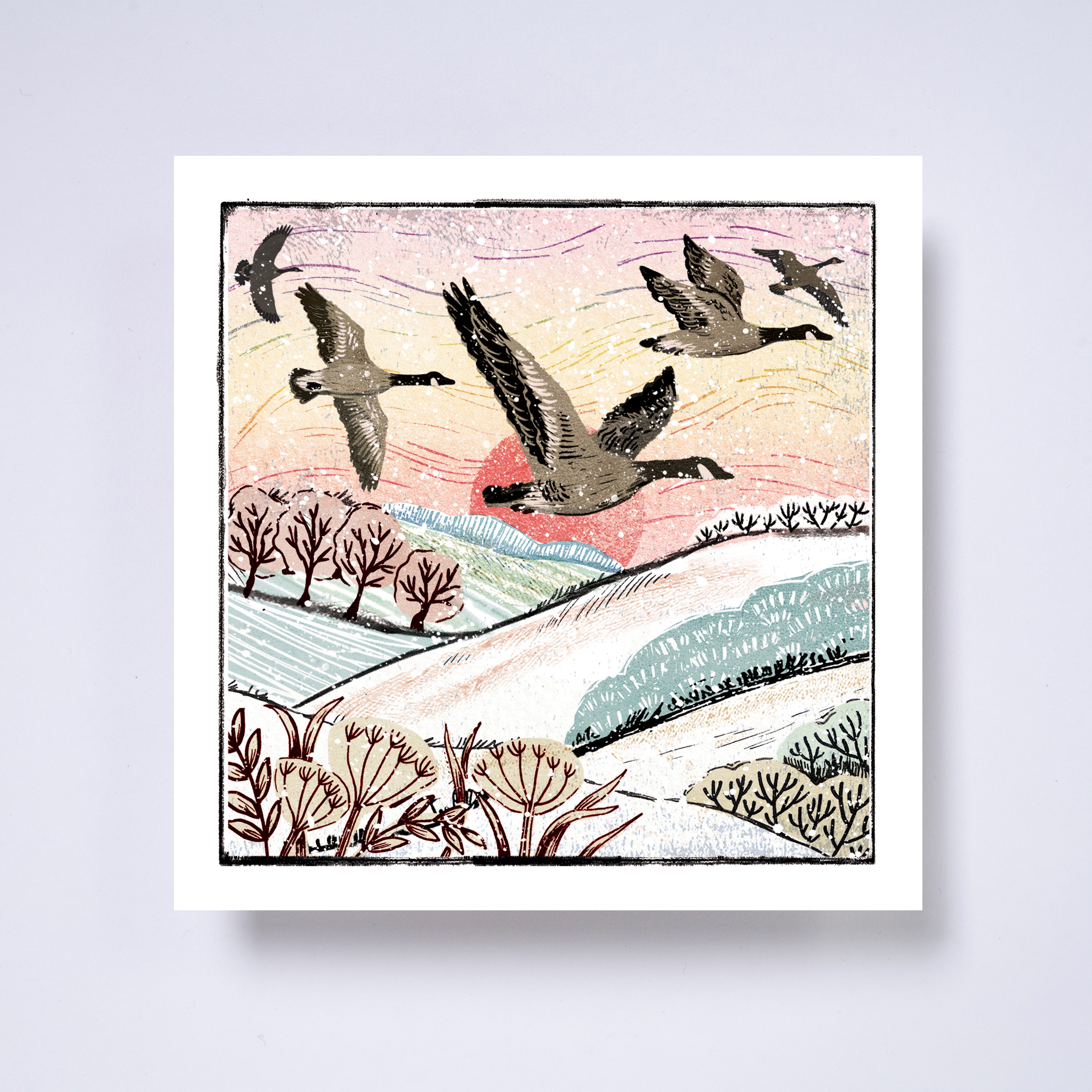 Geese in flight - pack of 10 charity Christmas cards with envelopes