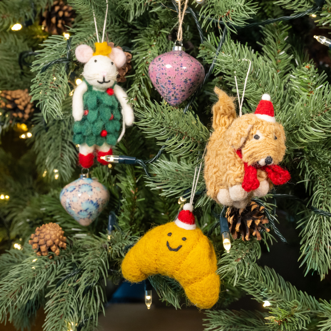 Christmas Mouse in Holly Dress | Handmade Felt Christmas Decoration