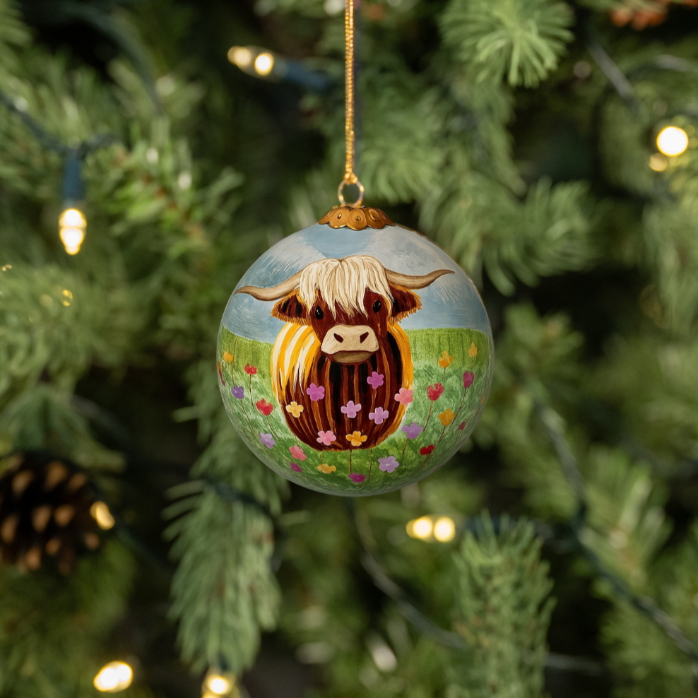Highland Cow Hand Painted Christmas Bauble | British Red Cross Shop