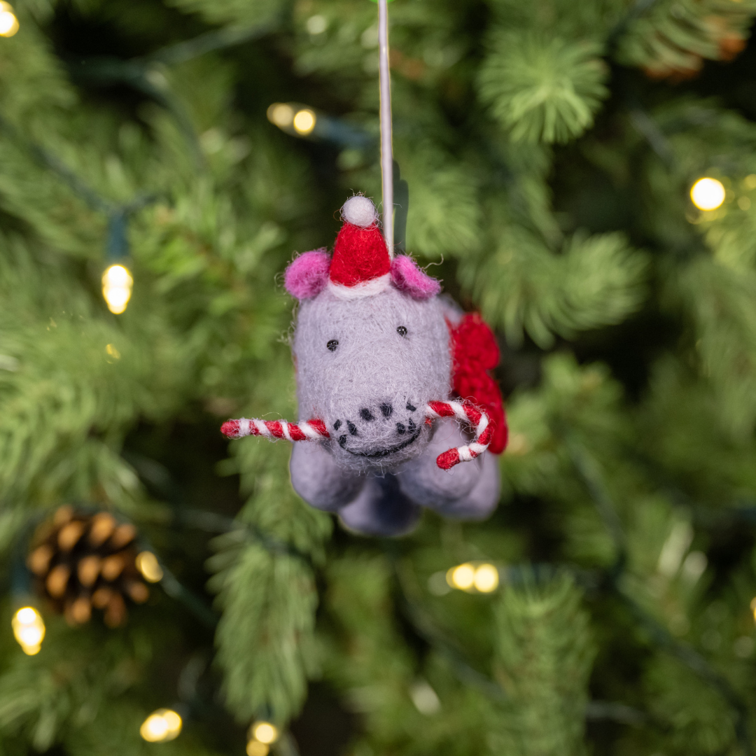 Christmas Hippo with candy cane | Handmade Felt Christmas Decoration