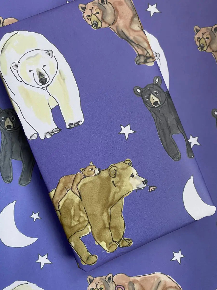 Moonlit Bear Wrapping Paper | Kat Draws It