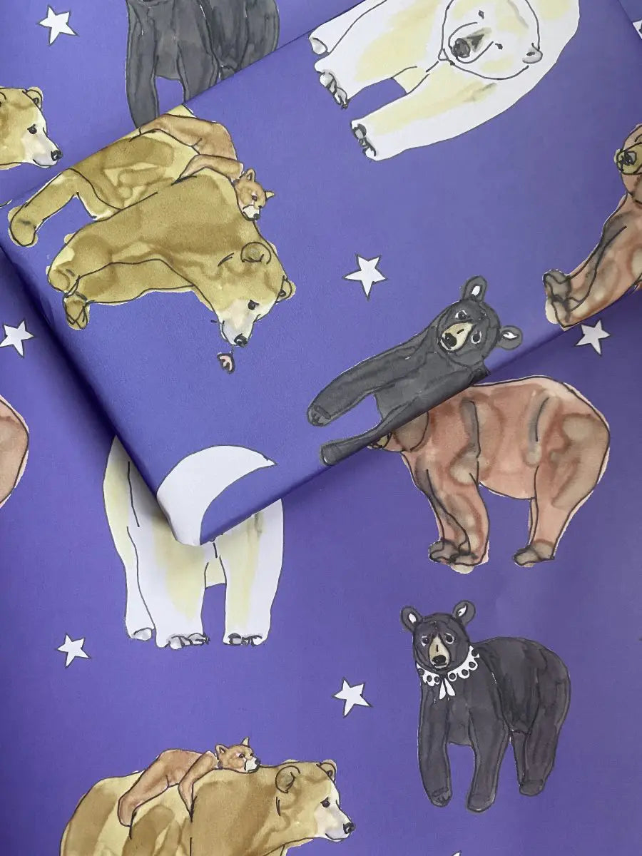 Moonlit Bear Wrapping Paper | Kat Draws It